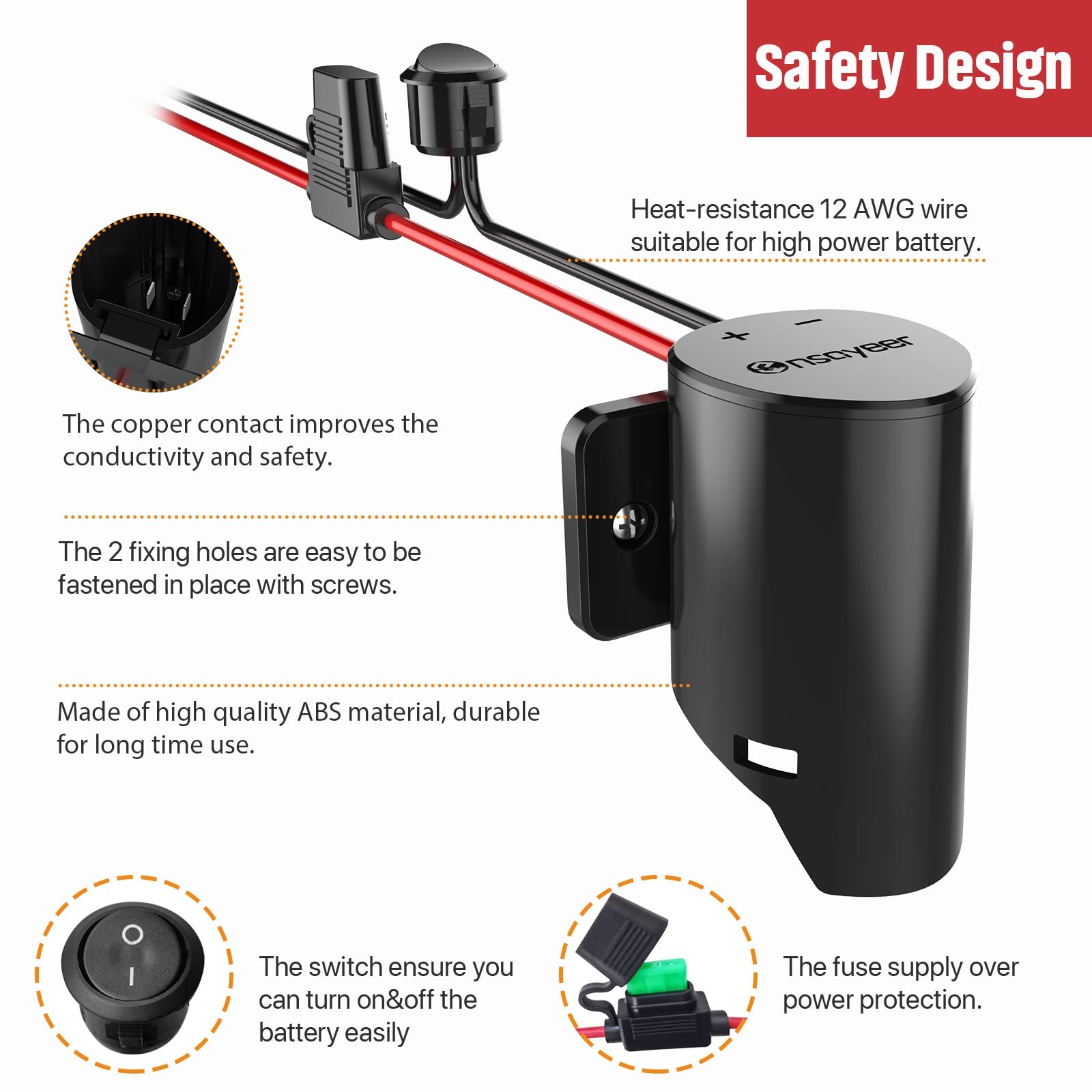 Power Wheel Adapter with Fuse & Switch, Secure Battery for 12V 1 Pack