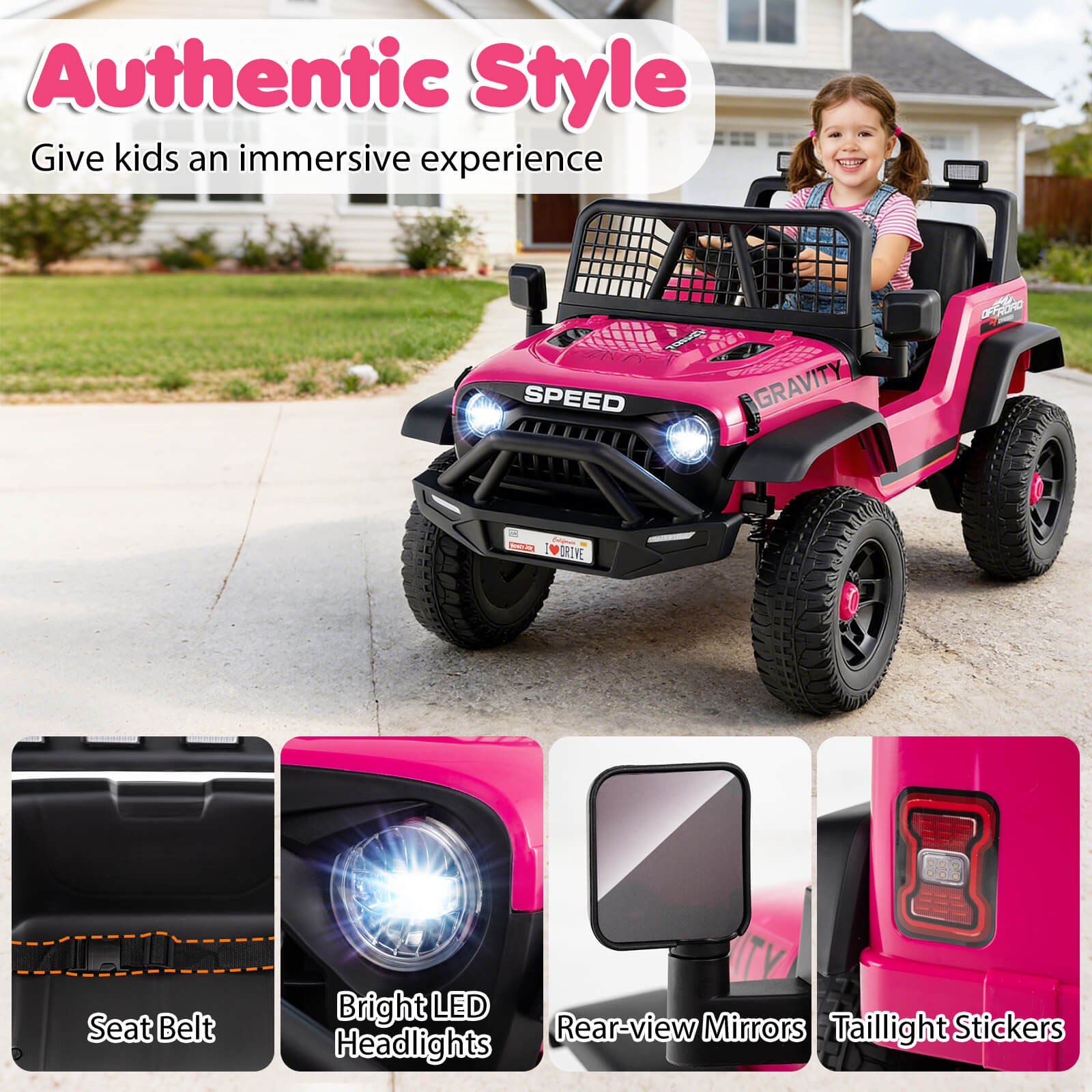 24V Ride On Car w/Remote Control Music LED Headlights Spring Suspension for Kids