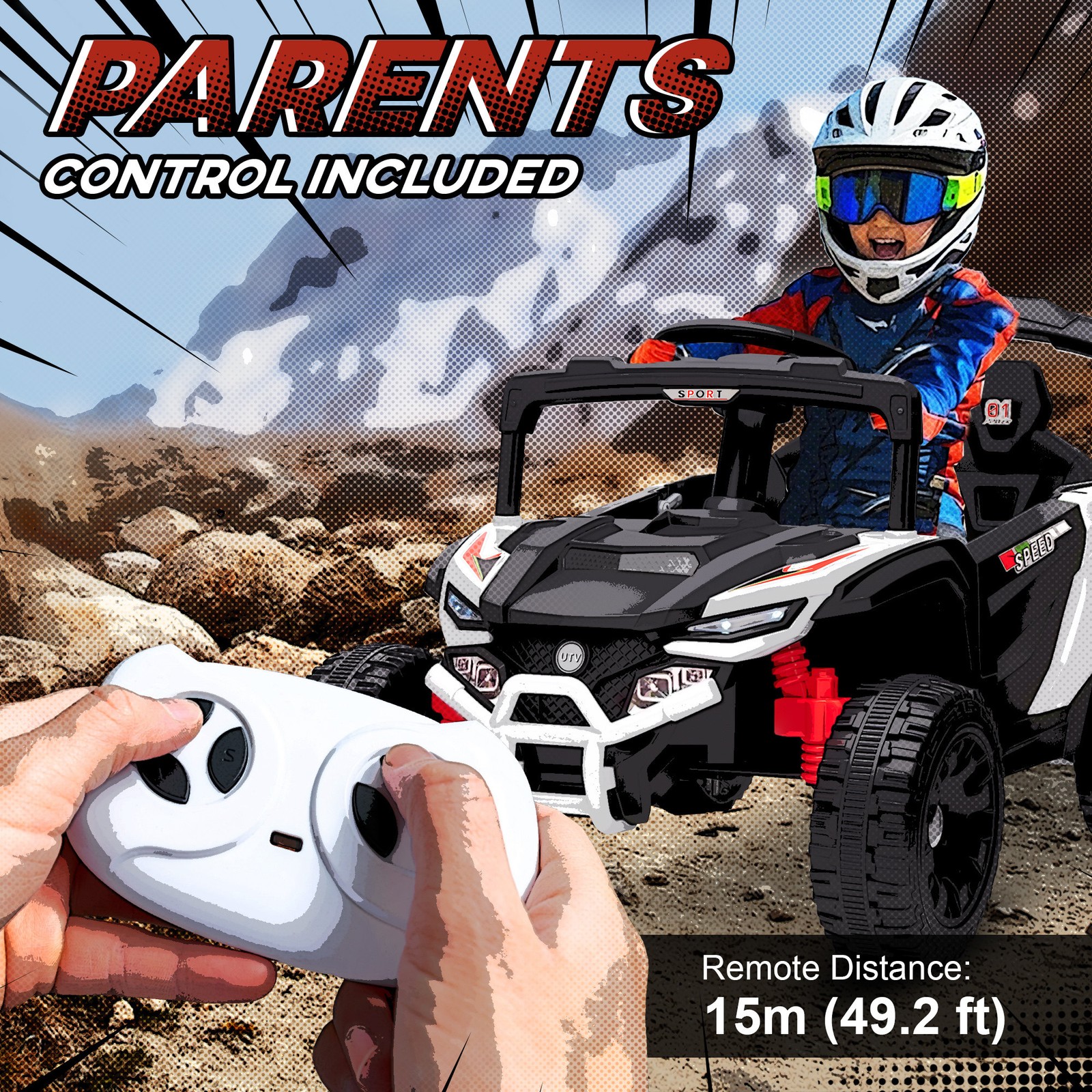 12V Kids Ride On Truck with Dual Motors for 3-5 Boys Girls, White