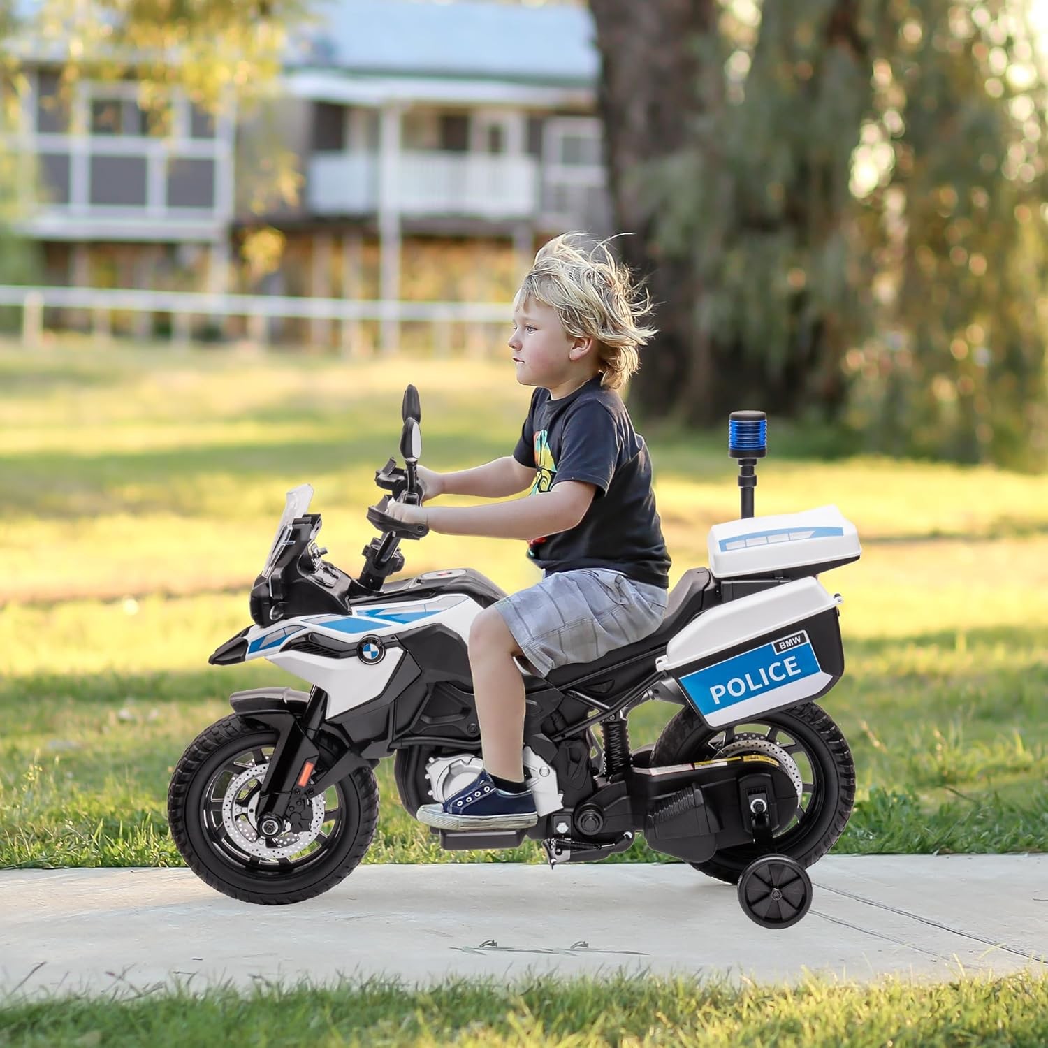BMW Licensed Police Motorcycle for Kids, 12V W/ Training Wheels, Lights & Music
