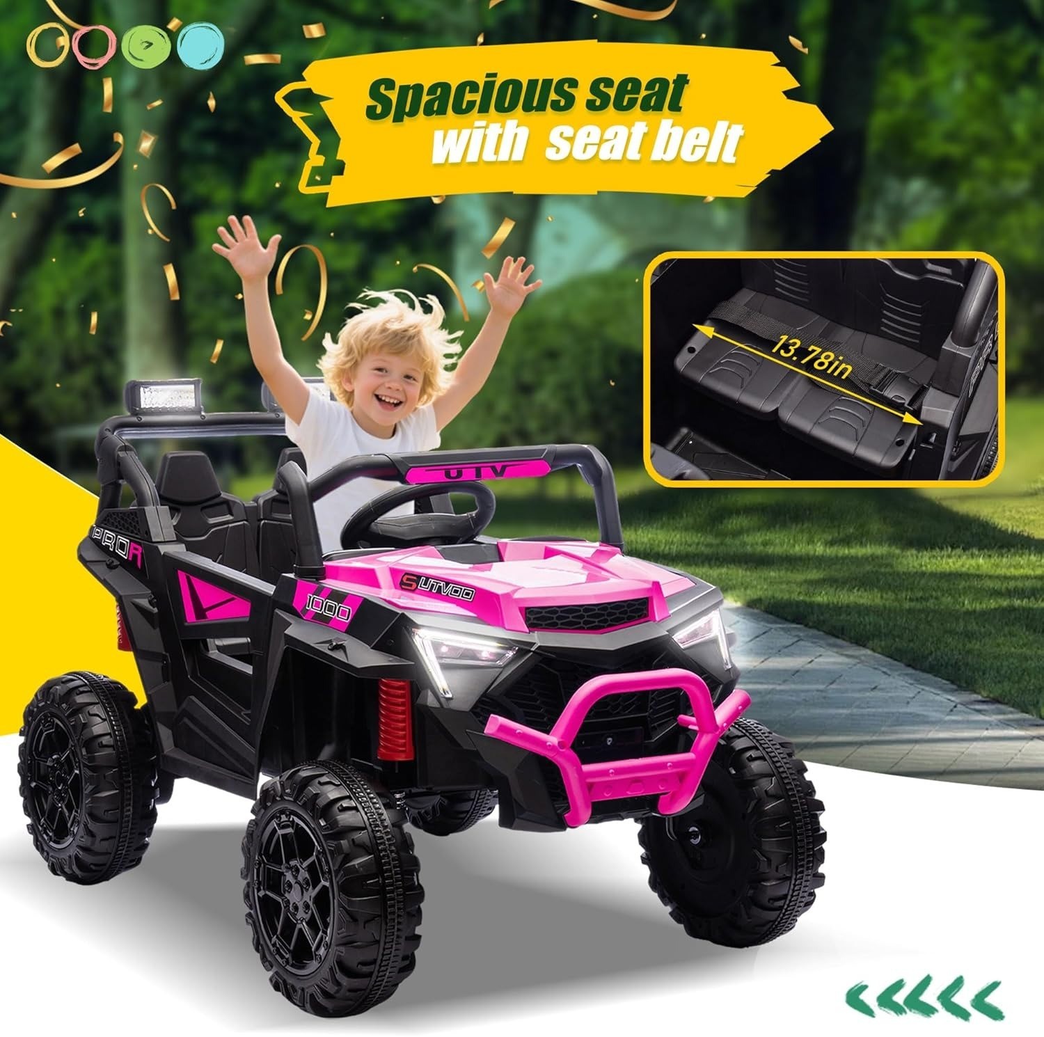 24V Kids Electric Car 400W Ride On Toy UTV with Remote Power Wheels Truck, Pink