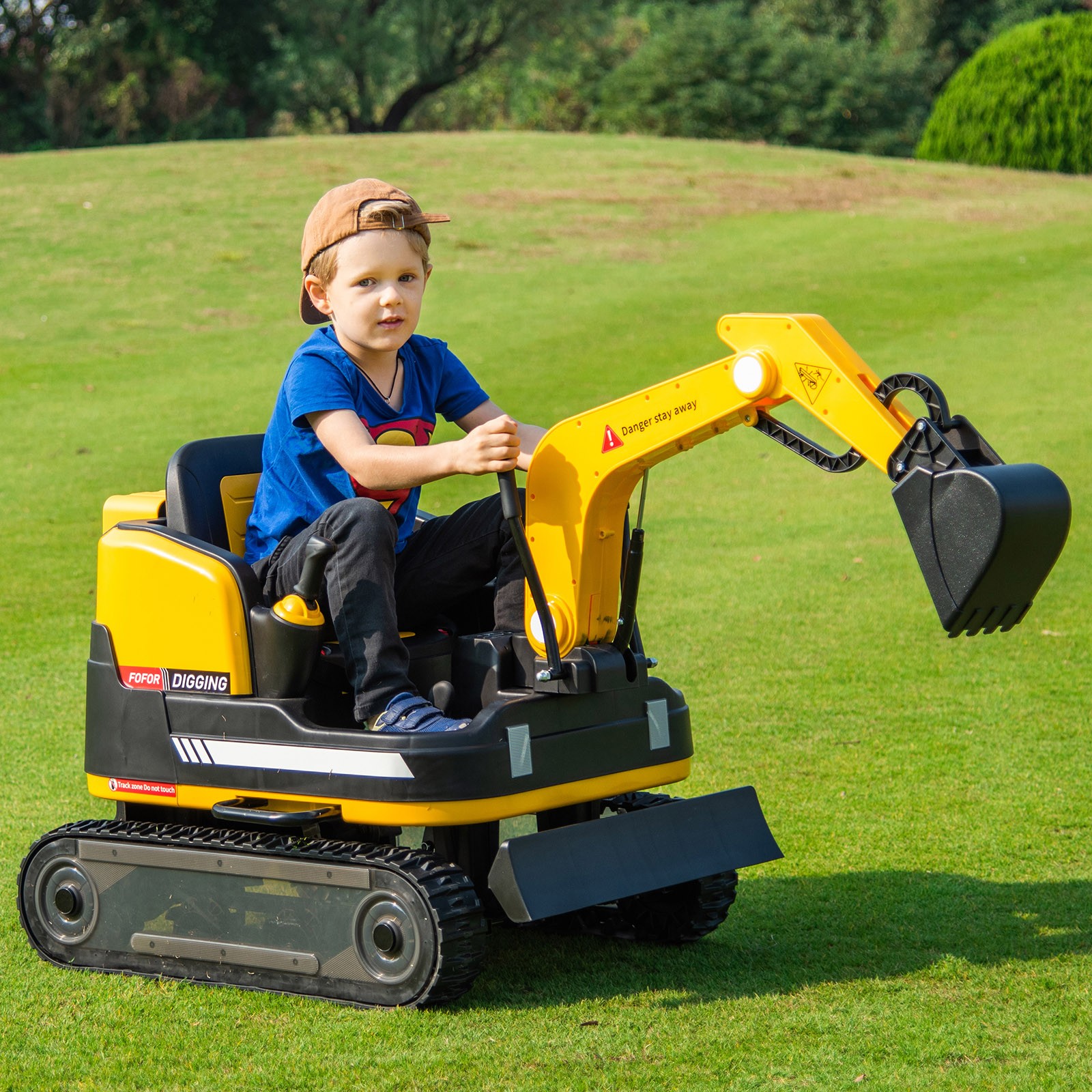 2 IN 1 Electric 12V Battery 360° Kids Ride On Excavator Bulldozer Remote Yellow