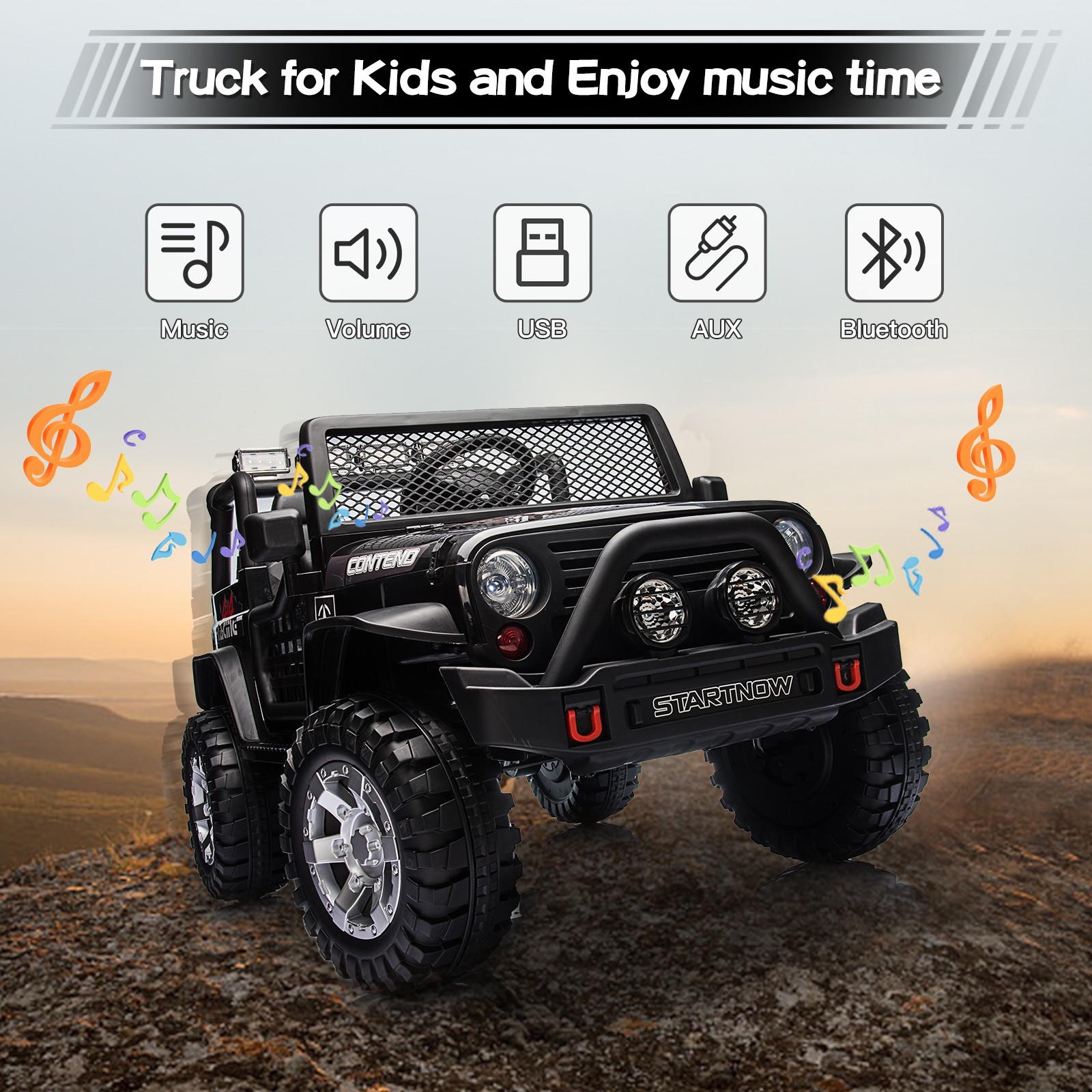 2-Seater Kids Electric Car 12V Battery Powered Ride on Car Black with Remote