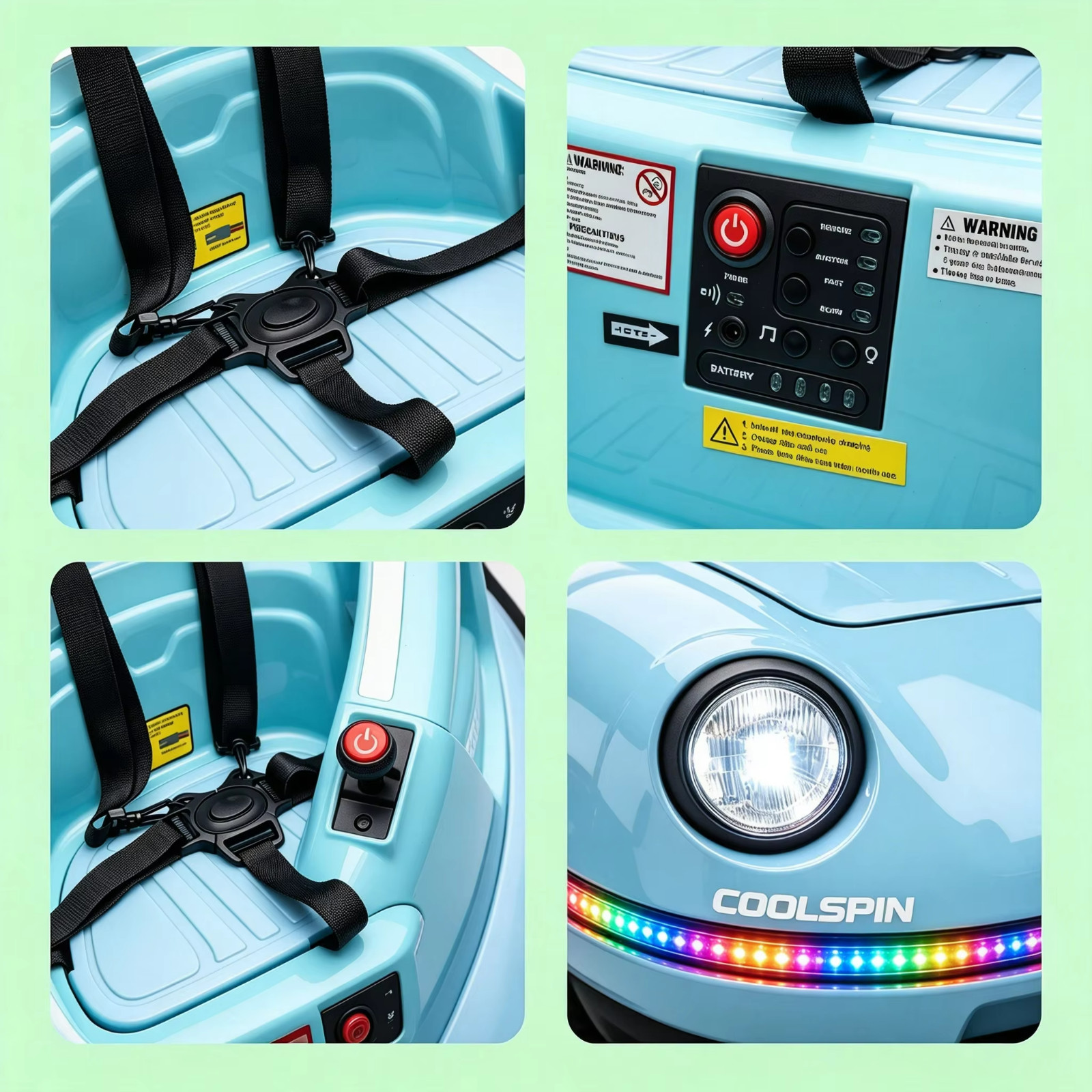 12V Kids Ride On Bumper Car 360° Spin Remote Control LED Bluetooth Safety Belt