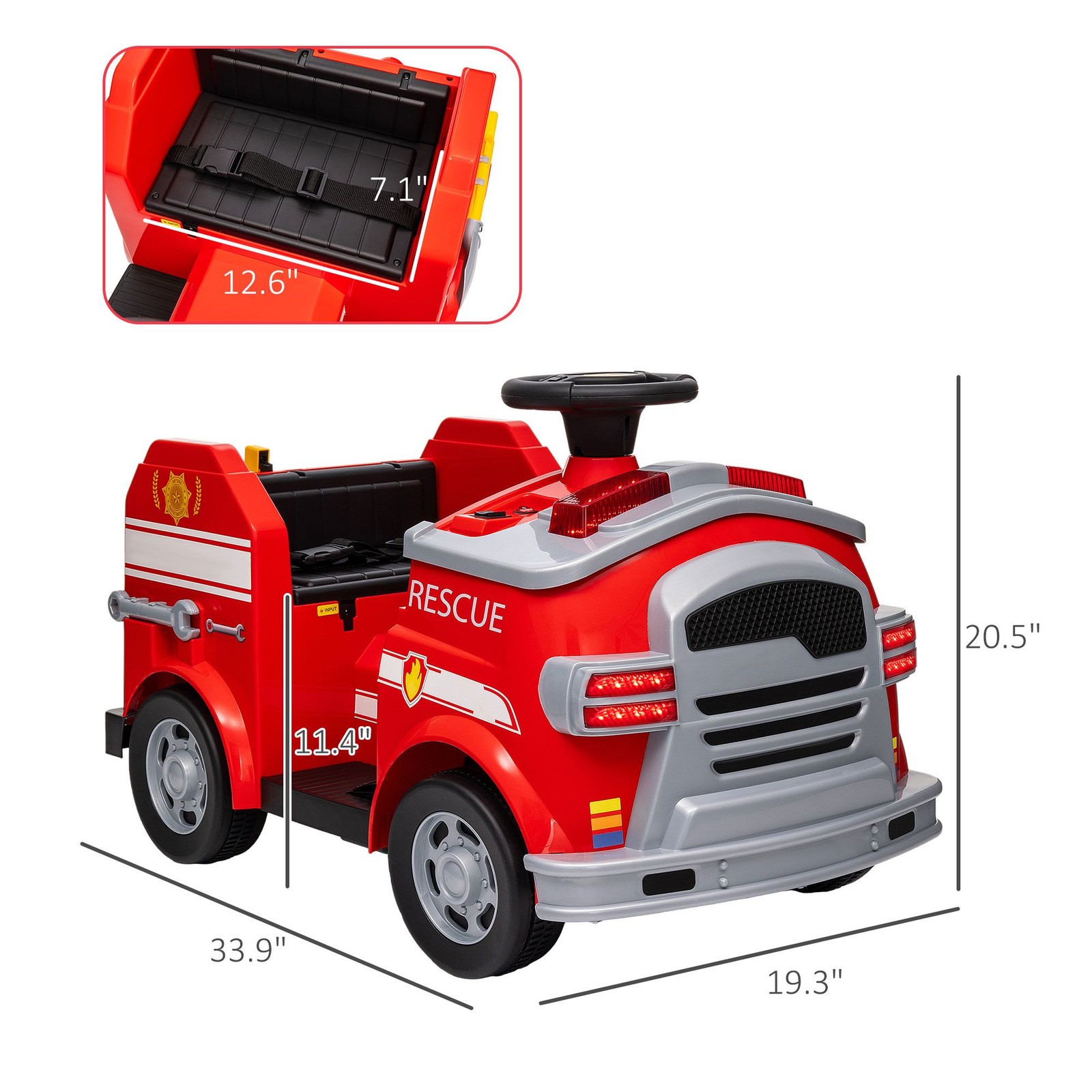 12V Battery Powered Qaba Kids Power Wheels Car with Flashing Lights & Siren