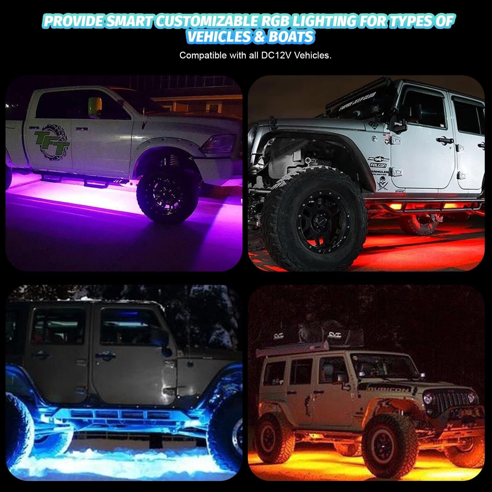 4 Pods RGB LED Rock Lights for ATV UTV Golf Cart Truck RZR Offroad SUV, Water…