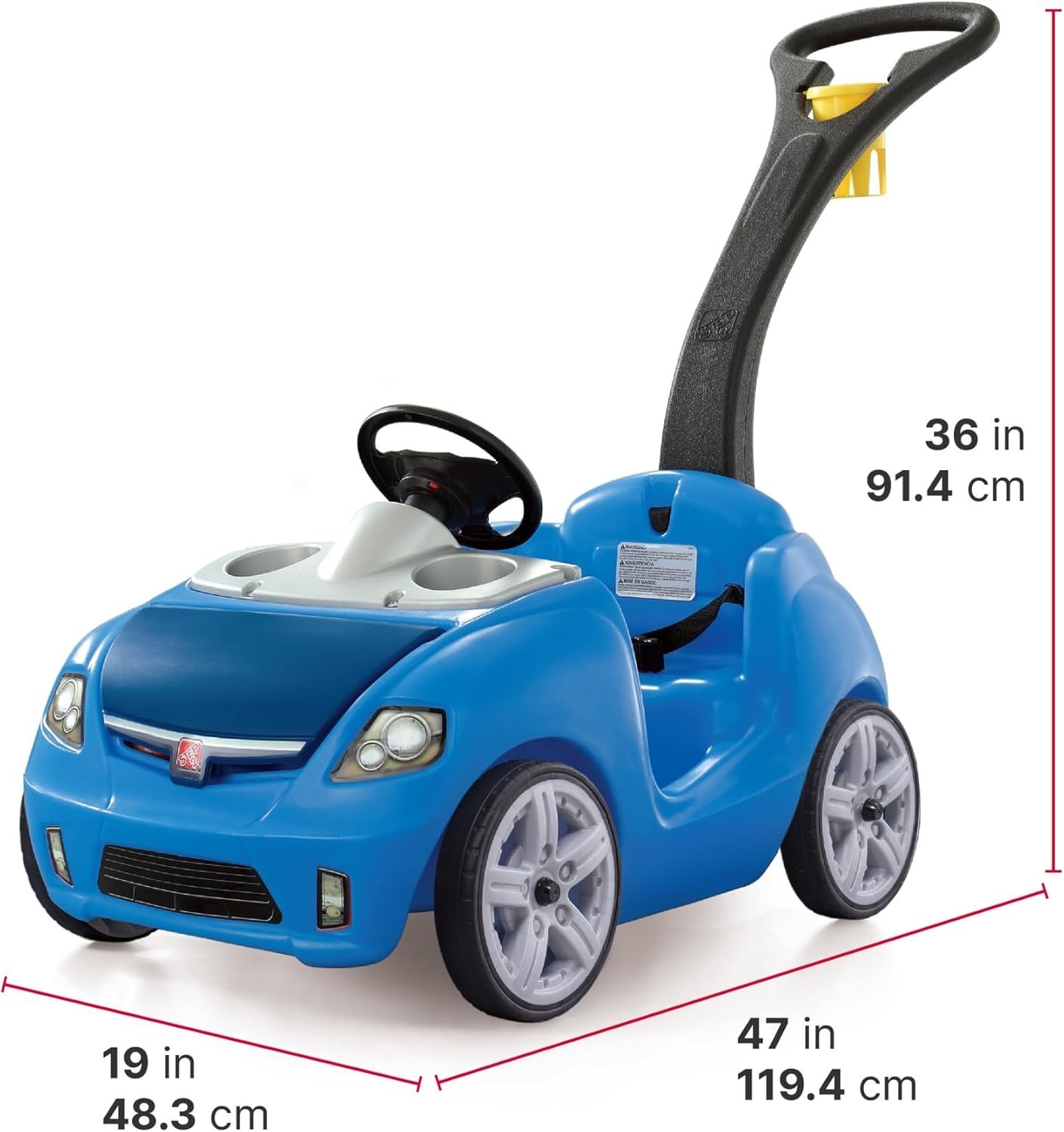 Elegant Blue Ride-On Car for Toddlers with Easy-Fold Handle & Under-Hood Storage