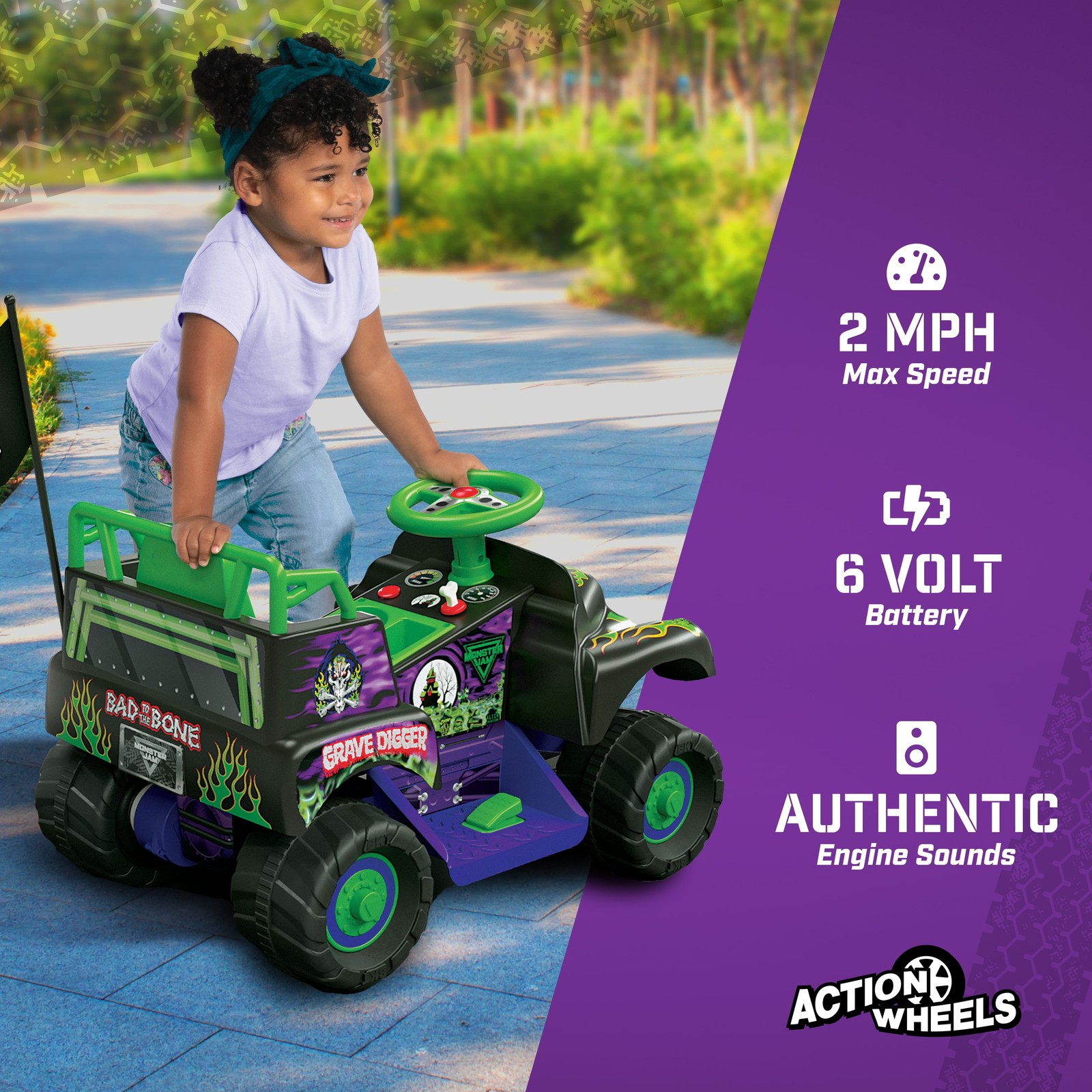 6V Grave Digger Ride on Car Monster Truck Graphics for Boys & Girls 18-36 Months