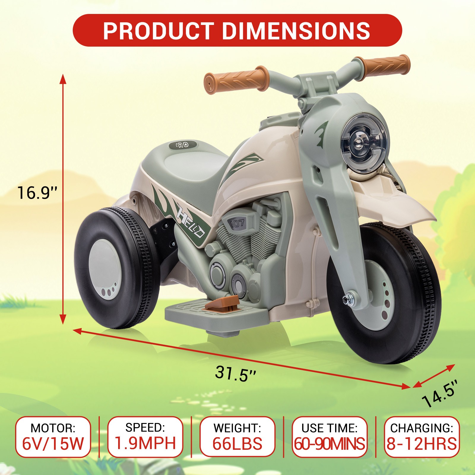 Garvee Kids 3 Wheels Motorbike 6V Ride on Bubble Car Electric Motorcycle Toys