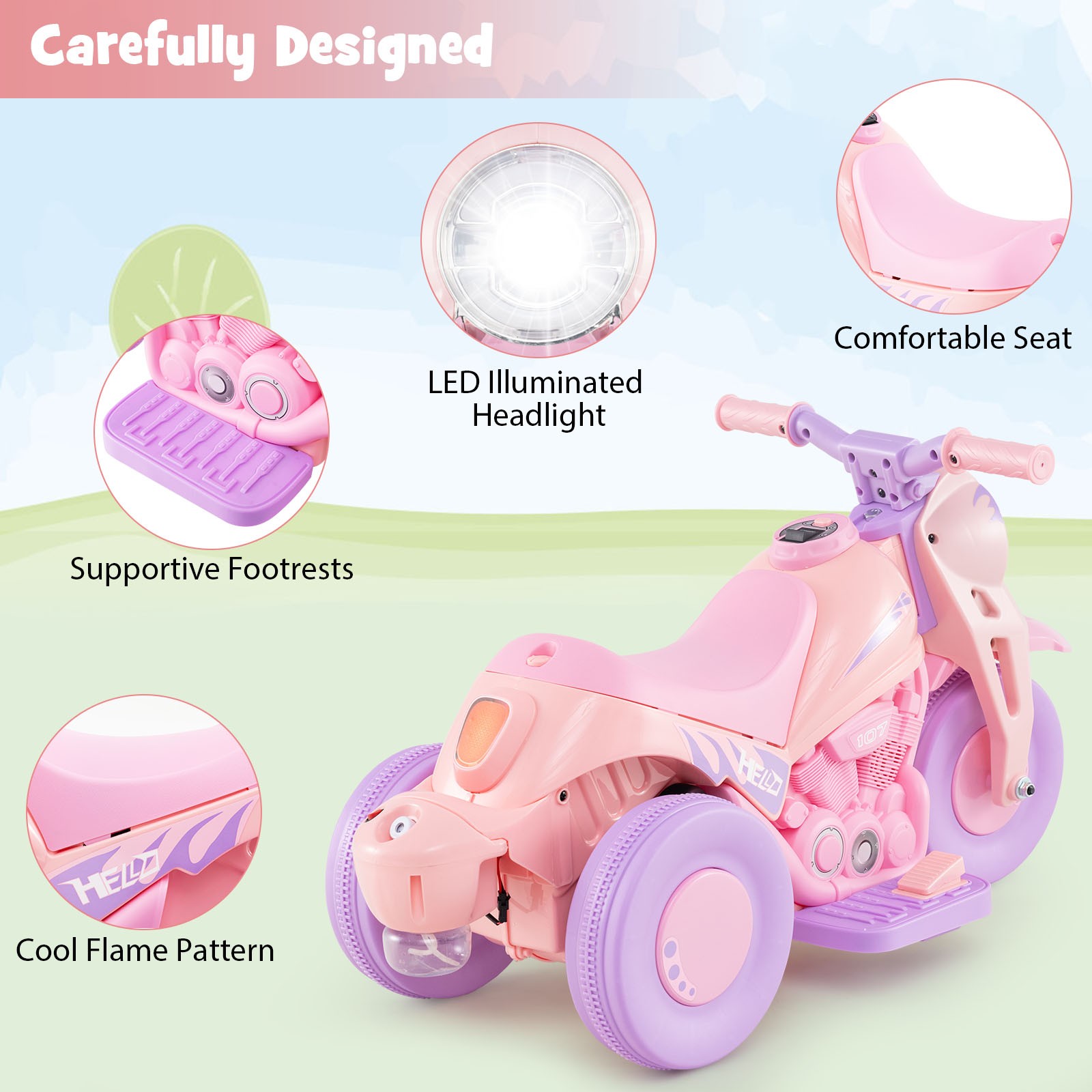 6V Kids Bubble Car Electric Ride on Motorcycle w/ Music Button & LED Headlight