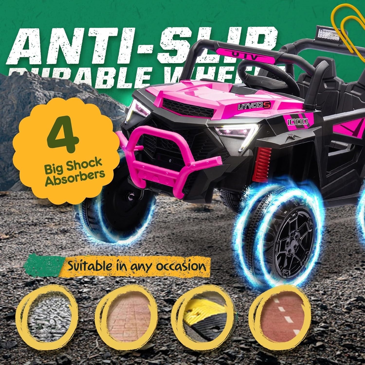 24V Kids Electric Car 400W Ride On Toy UTV with Remote Power Wheels Truck, Pink