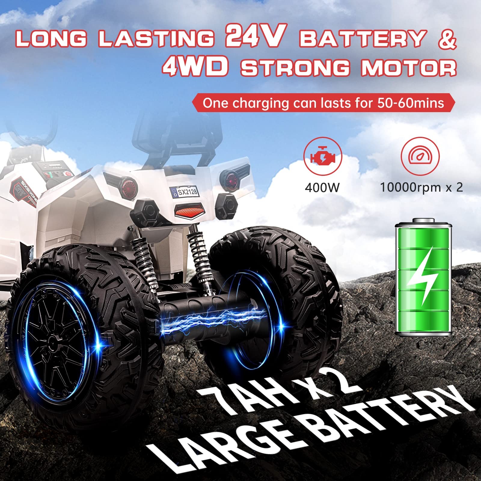 Kids ATV 24V Ride on Car 4WD Quad Electric Vehicle 4x80W 7AHx2 Battery LED Toy
