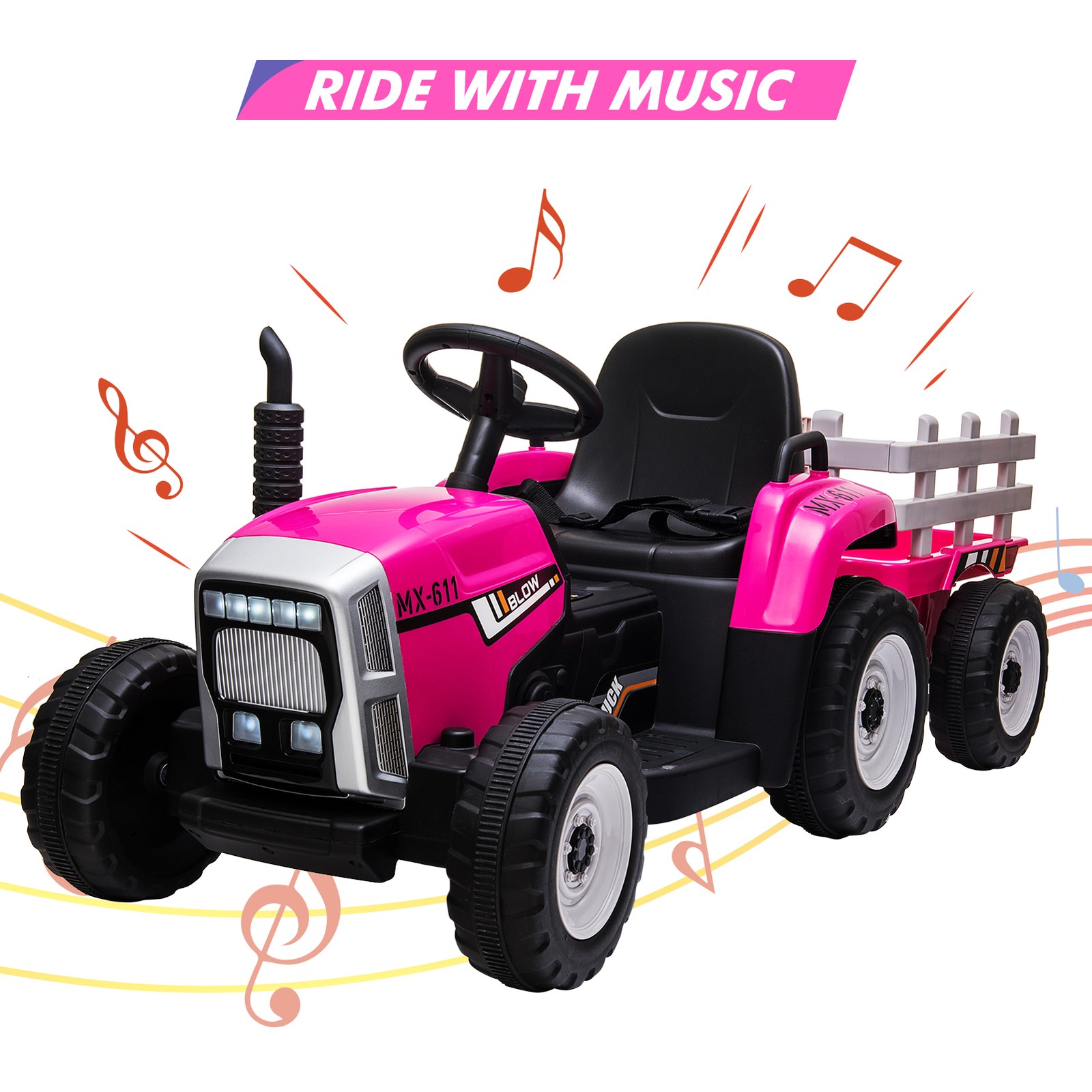 Battery‑Powered 12V Kids Tractor w/ Remote,25/35W Motor, LED, Educational Audio