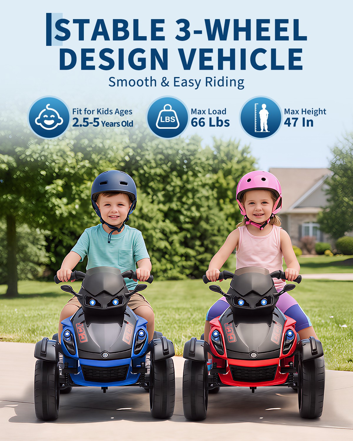 12V Kids Ride on ATV 3 Wheeler Electric Motorcycle LED Lights & Music Ages 3-8