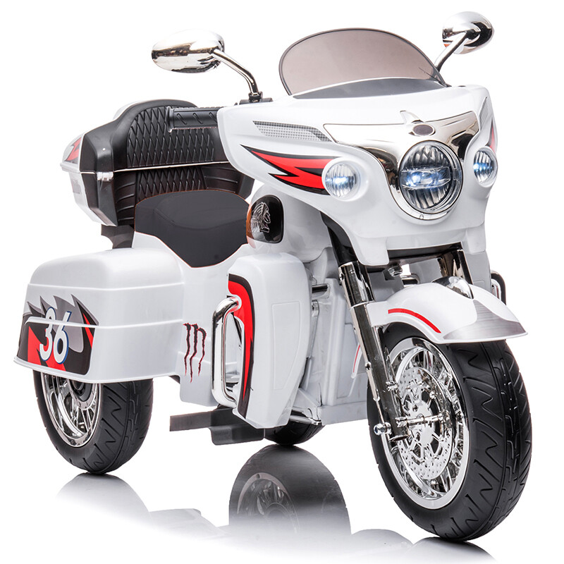 12V Kid Motorcycle Ride On Toy Key Start 3-Wheel 2-Seat Motorbike for 3-6 White