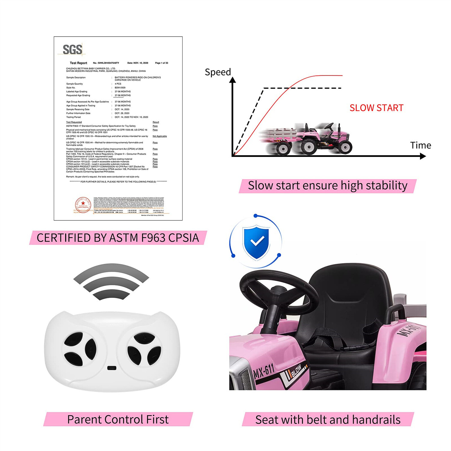 🍒Kids Ride On Tractor 12V Battery Powered Electric Tractor with Trailer Music 2