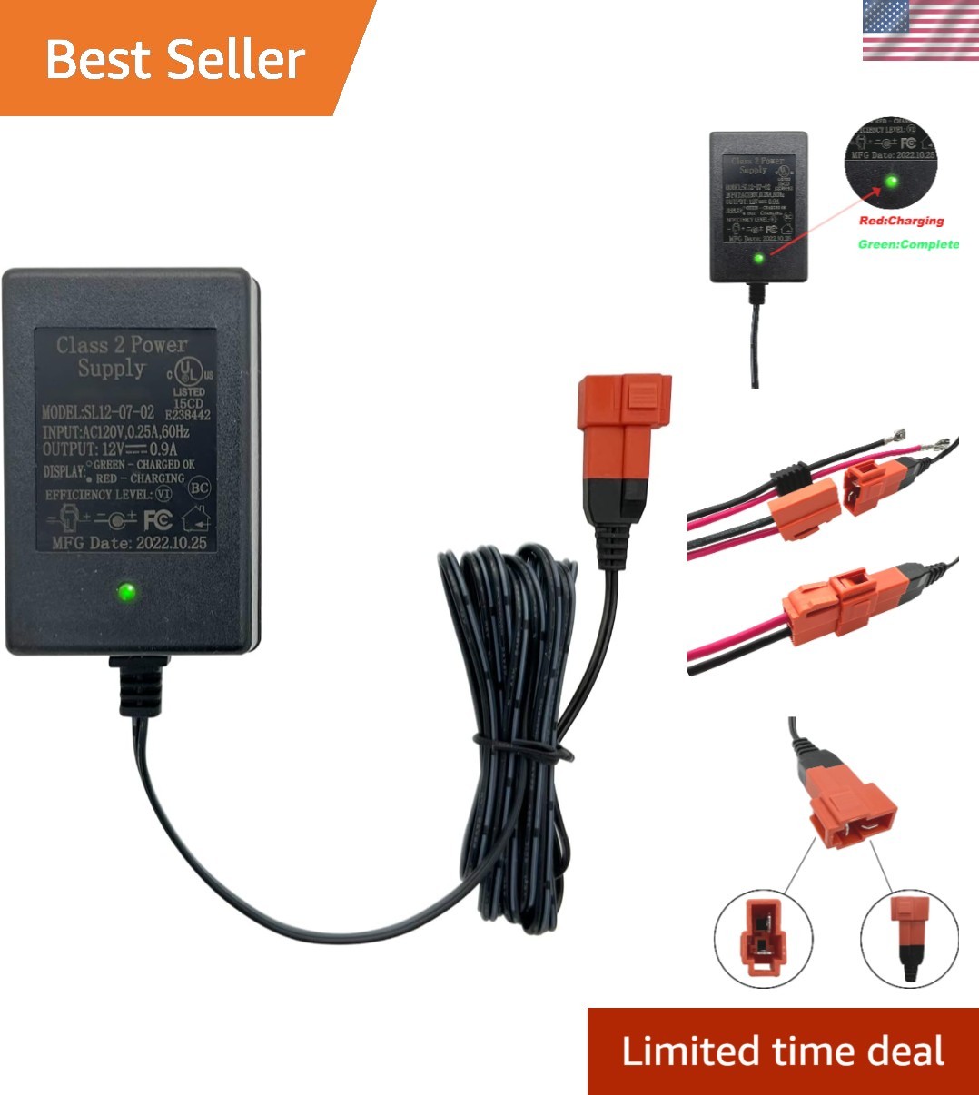 High Safety 12V Charger for Kids’ Electric Ride-On Cars – LED Indicator Included