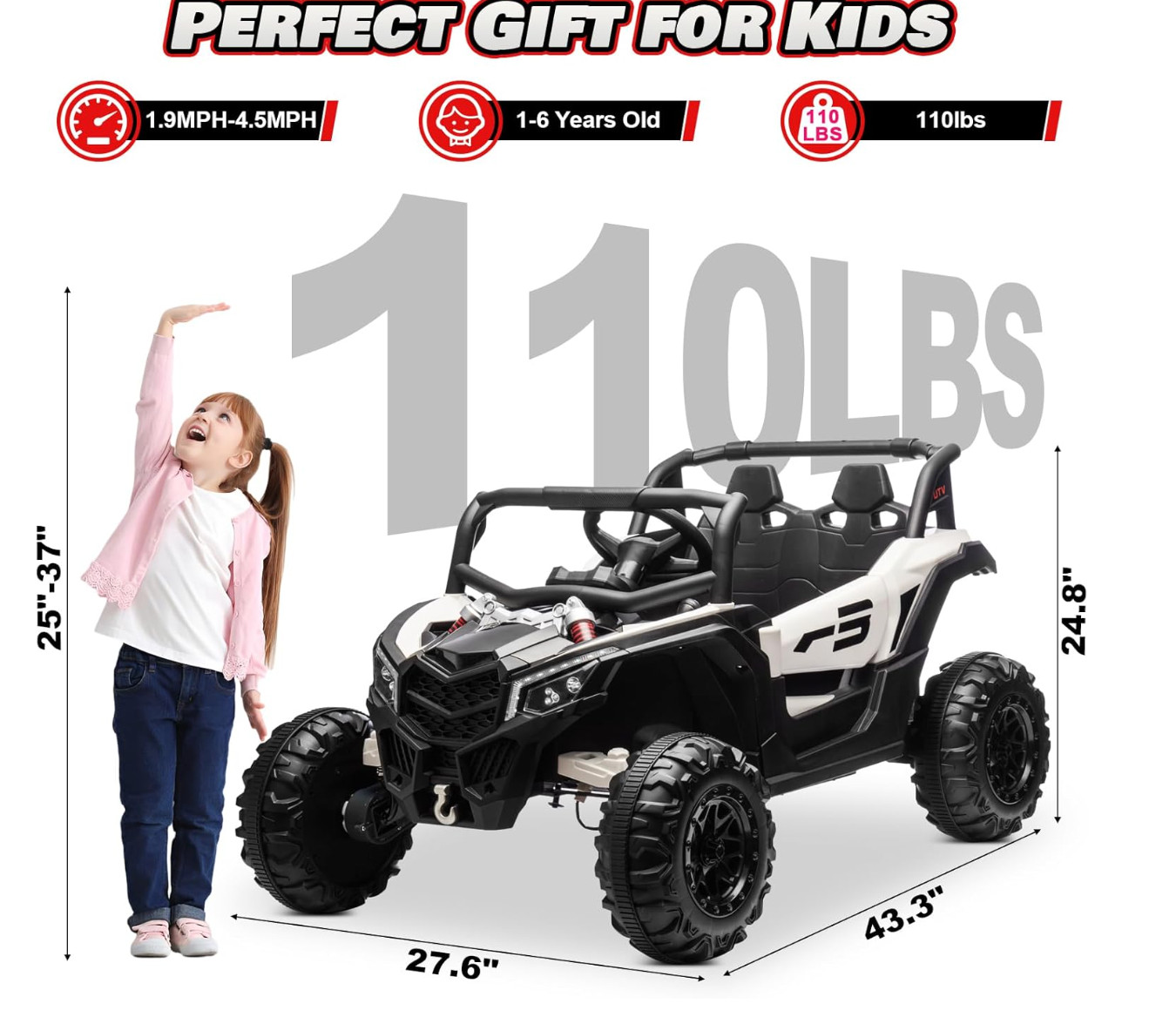 24V Ride On Car for Kids w/Remote Control, JOYRACER Battery Powered Off-Road UTV