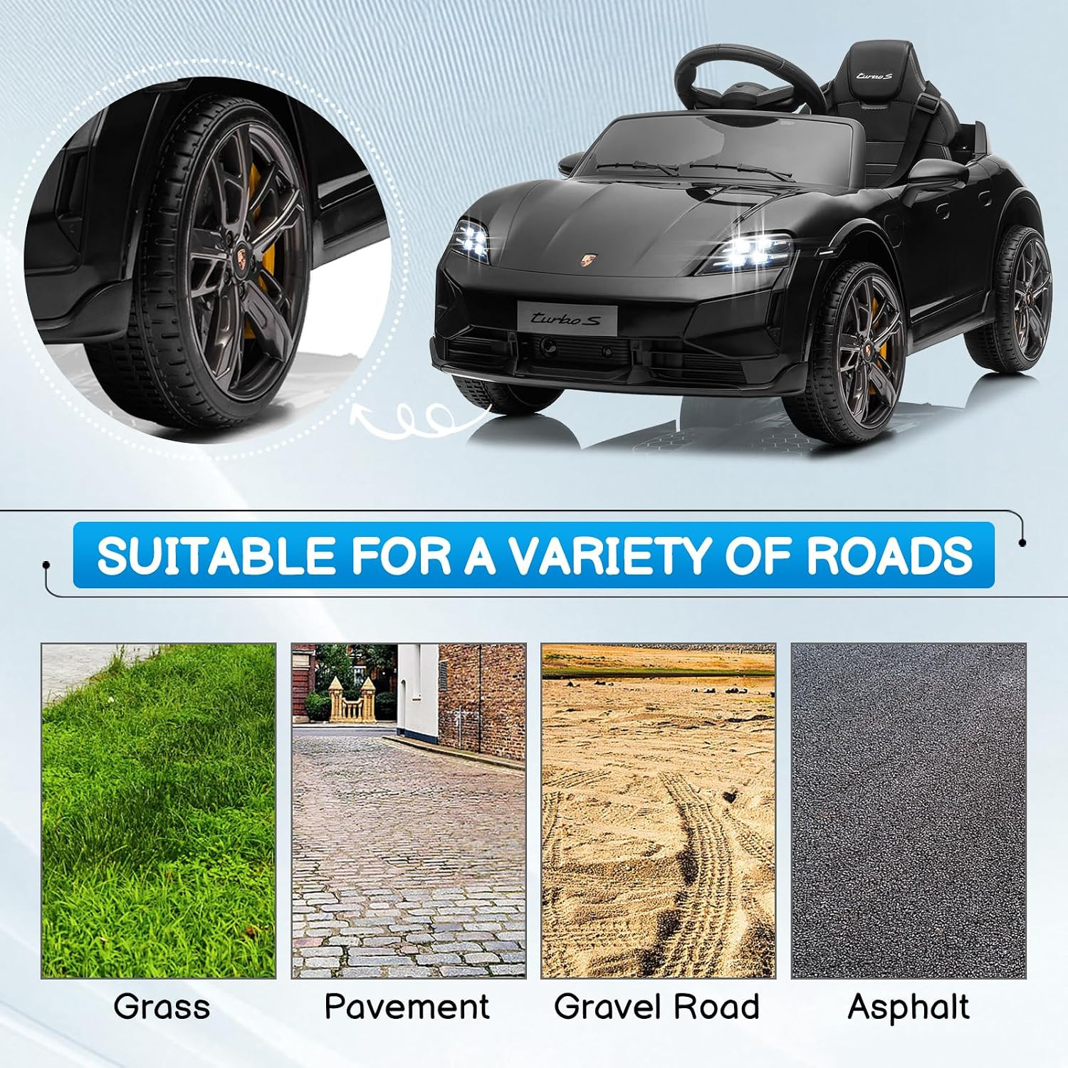 12V Kids Ride on Car, Licensed Porsche Taycan Electric Car for Toddlers, Battery
