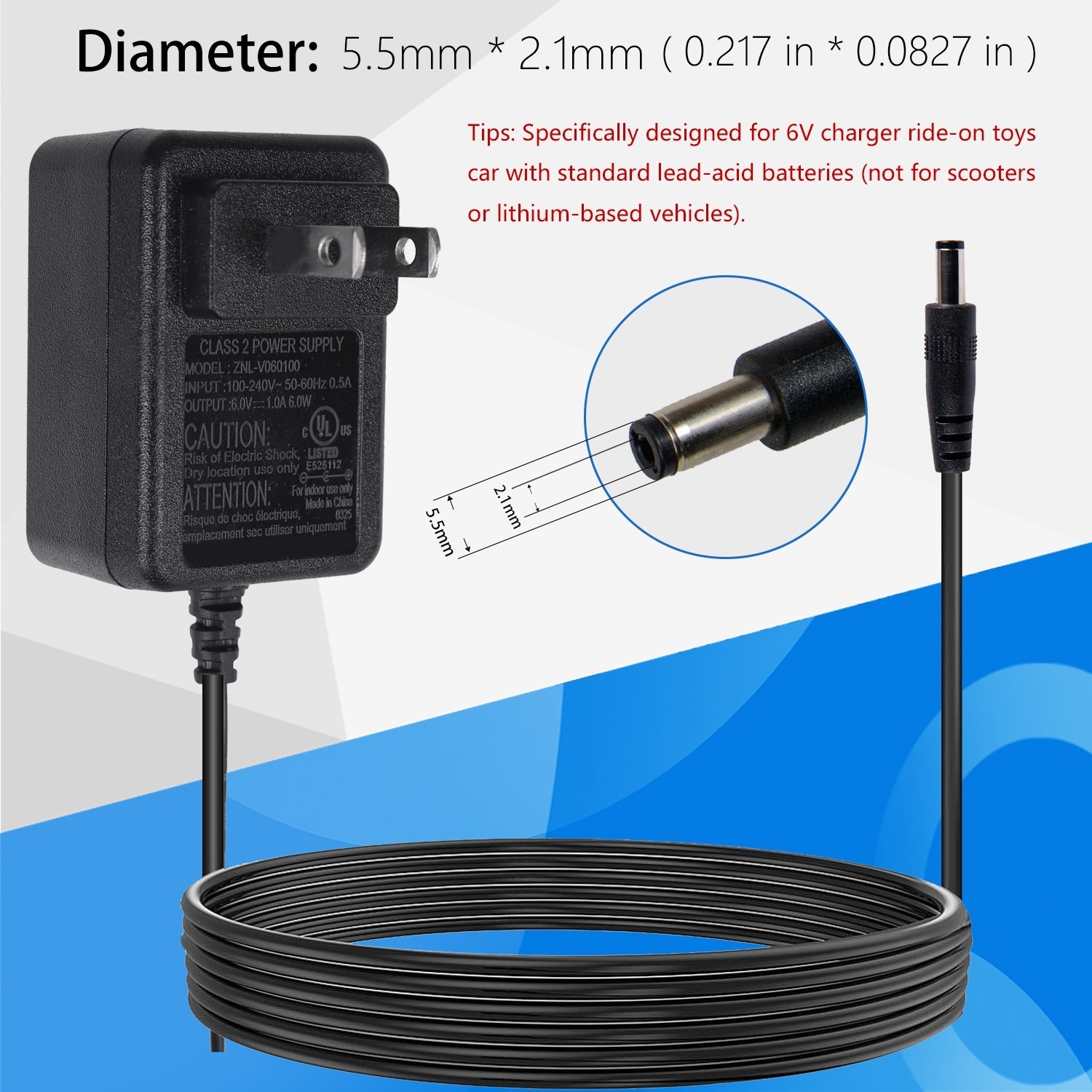 6V Jeep SUV Bumper Power Adapter,6V Battery Charger for Kids Ride On Cars Toys
