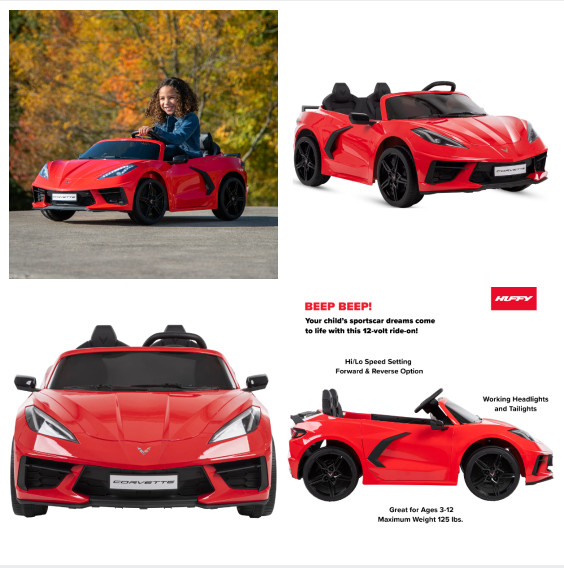 Kids 12V Battery Powered Ride-On Toy Car Corvette Stingray Car For Boys Girls 3+