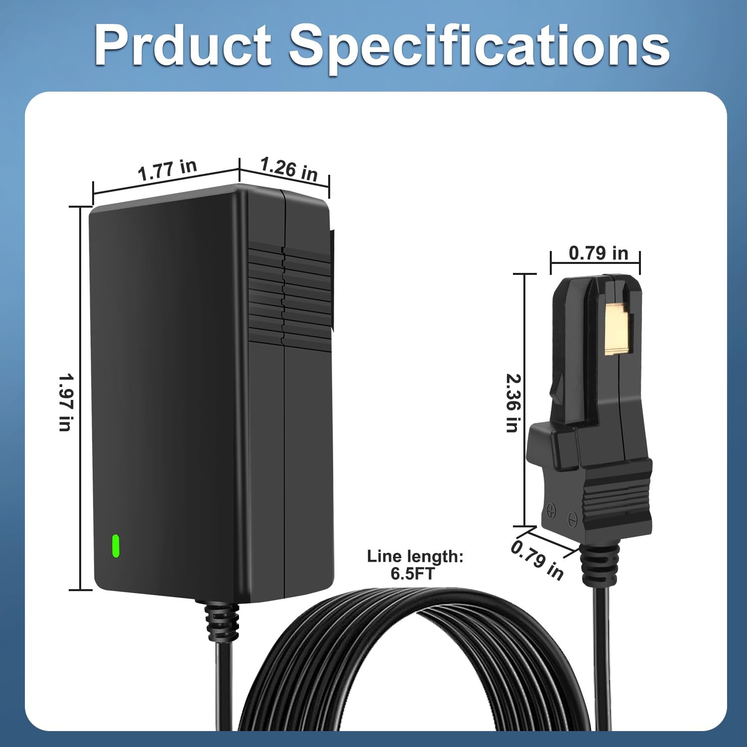 EGK 12V Battery Charger with 6.6Ft Cable for All 6.6 Feet Length, Black