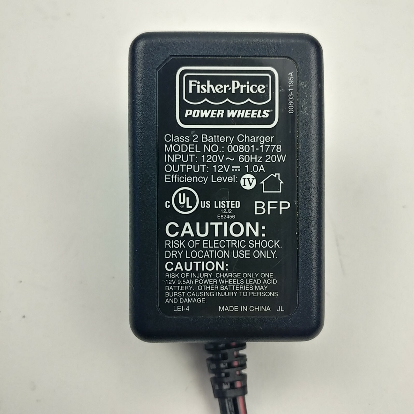 OEM Fisher Price Power Wheels AC/DC Adapter Charger Cord Model 00801-1778
