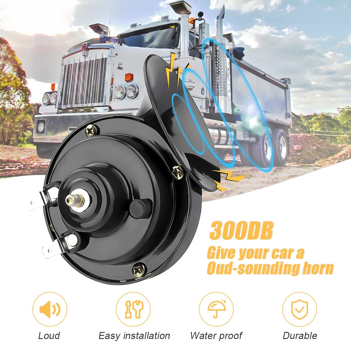 2PCS Super Loud Train Horns, Car Air Electric Snail Double Horn, 12V Waterpro…