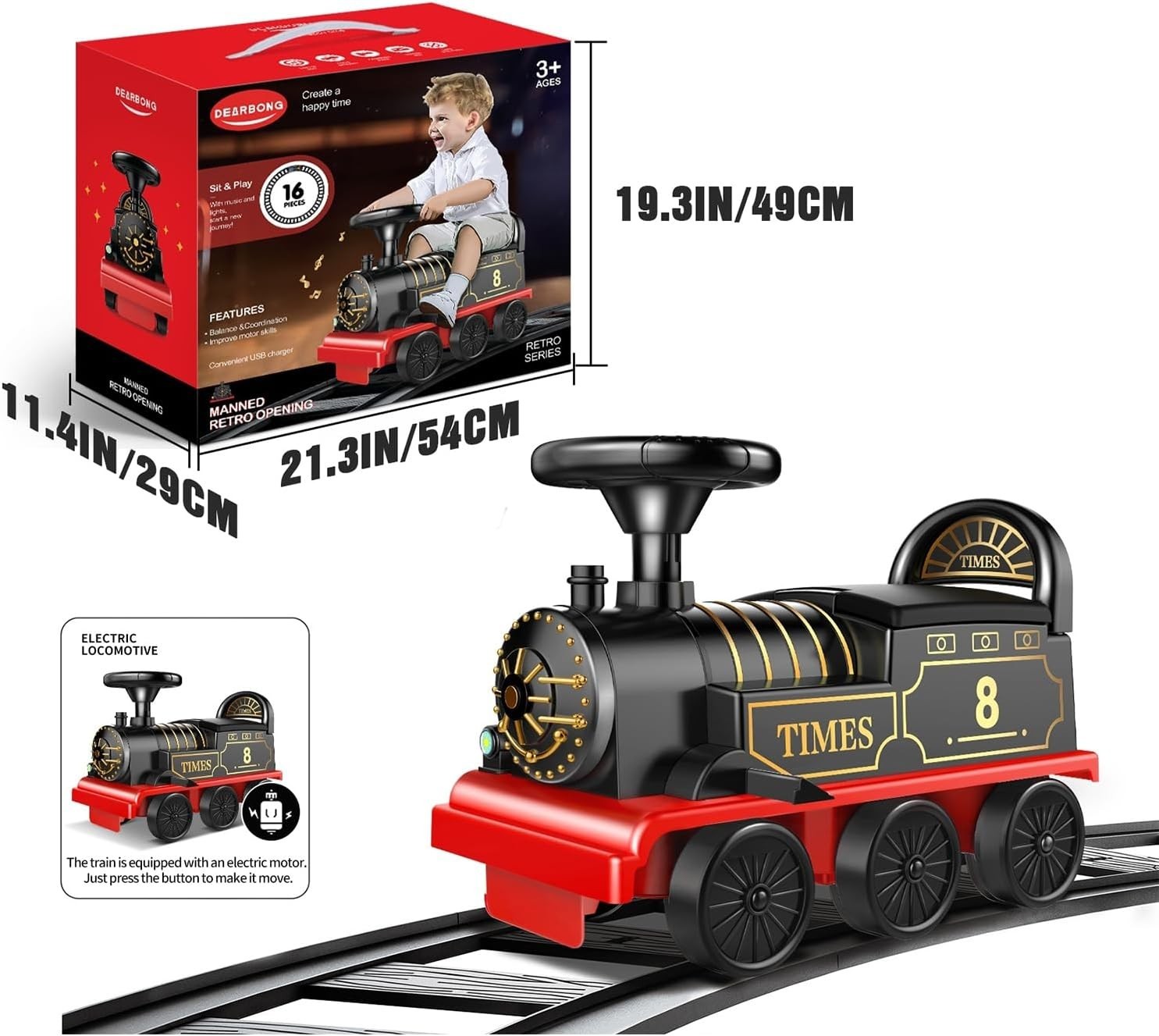 Ride on Train Toys Electric TrainSet with Track 2 Seaters Cargo Car,Music,Light