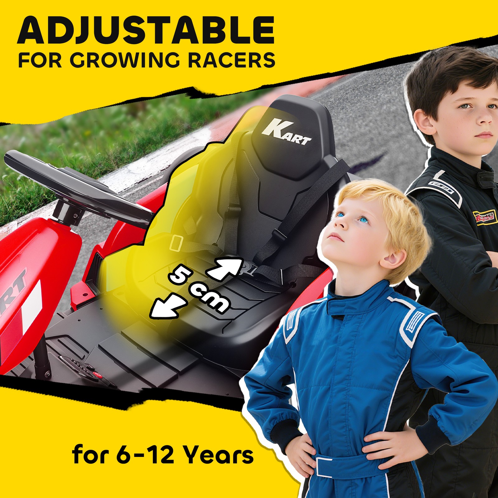 24V Electric Go Kart with Dual 150W Motors, Adjustable Seat, Slow Start, Red