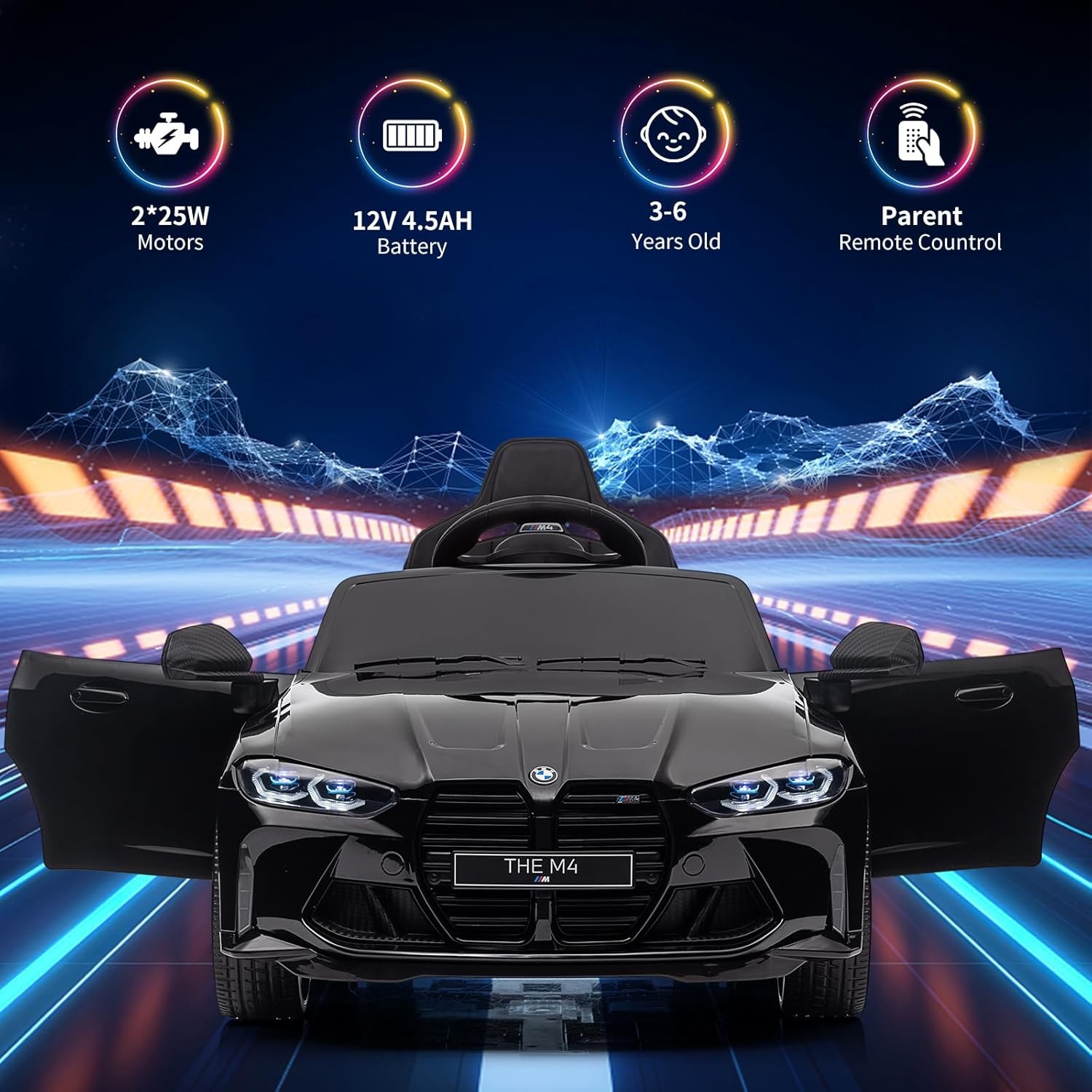 GARVEE 12V BMW M4 Licensed Kid Electric Car Remote Control Music USB LED Buttons