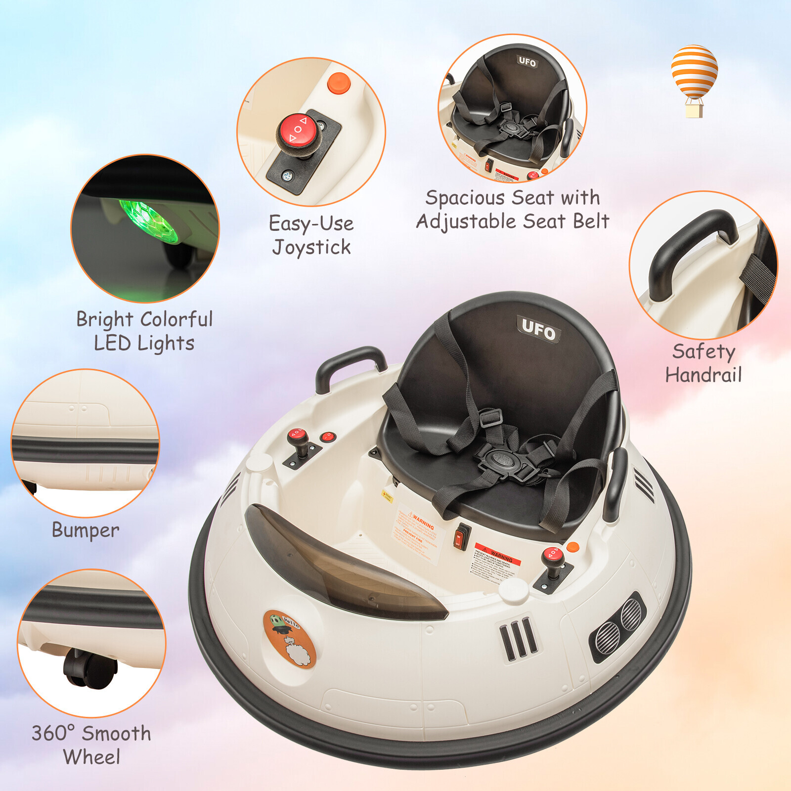 12V Electric Ride on Bumper Car for Toddlers, Kids Bumper Car w/ Remote Control