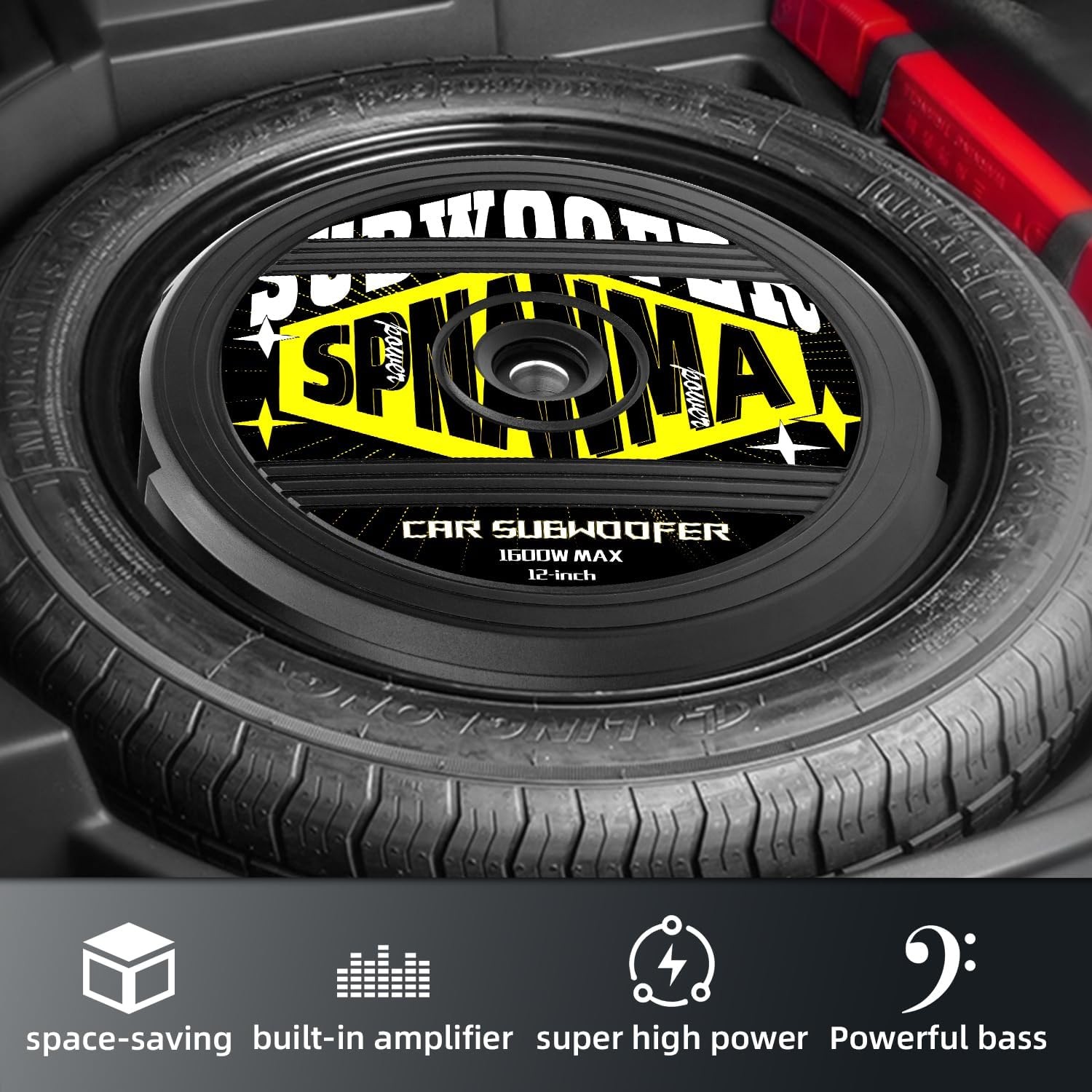 1600W 12″ Spare Tire Subwoofer with Built-in Amp, Anti-Theft Hidden Design, 4…
