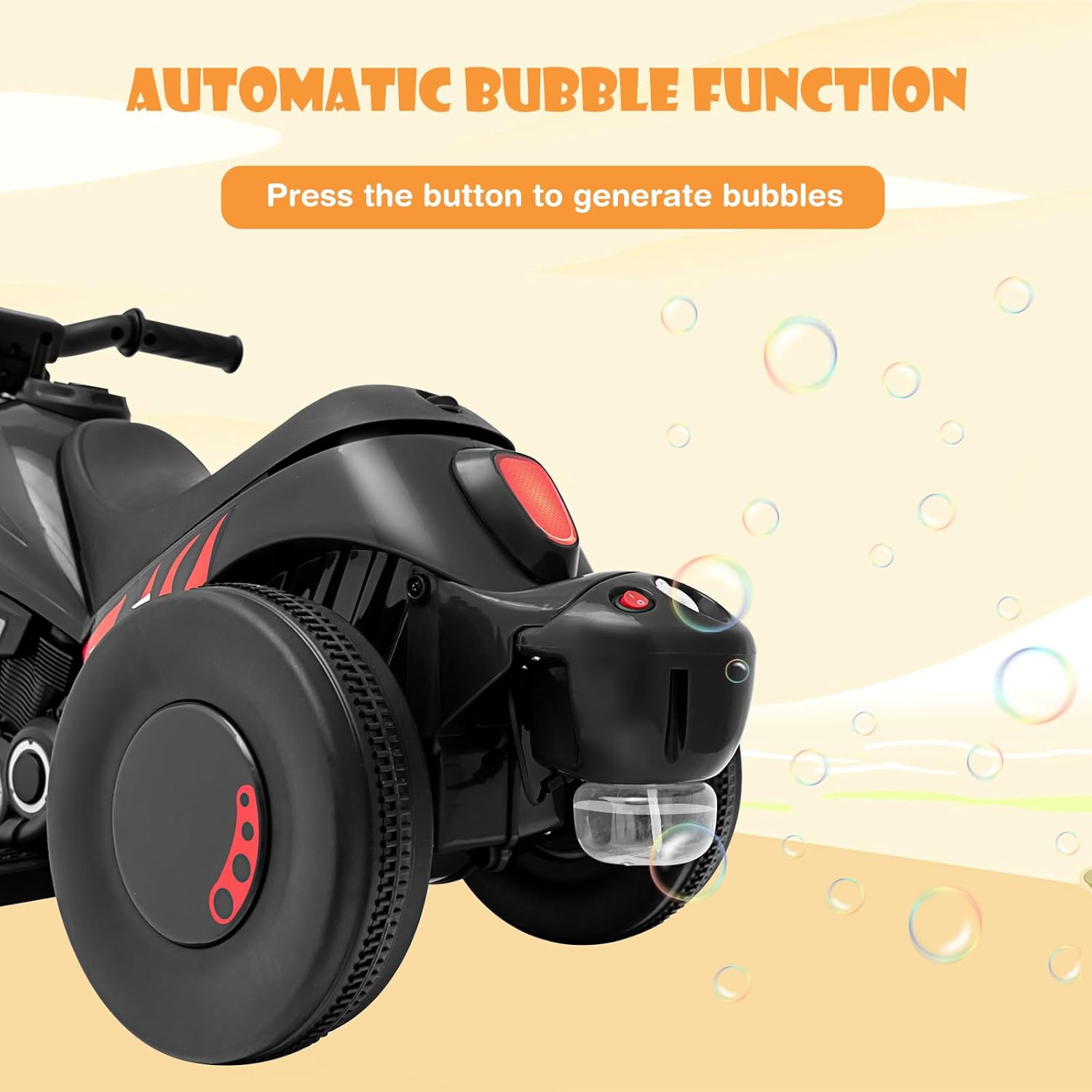 Kids Motorcycle, 6V Electric Ride on Car with Automatic Bubble Function, Foot Pe