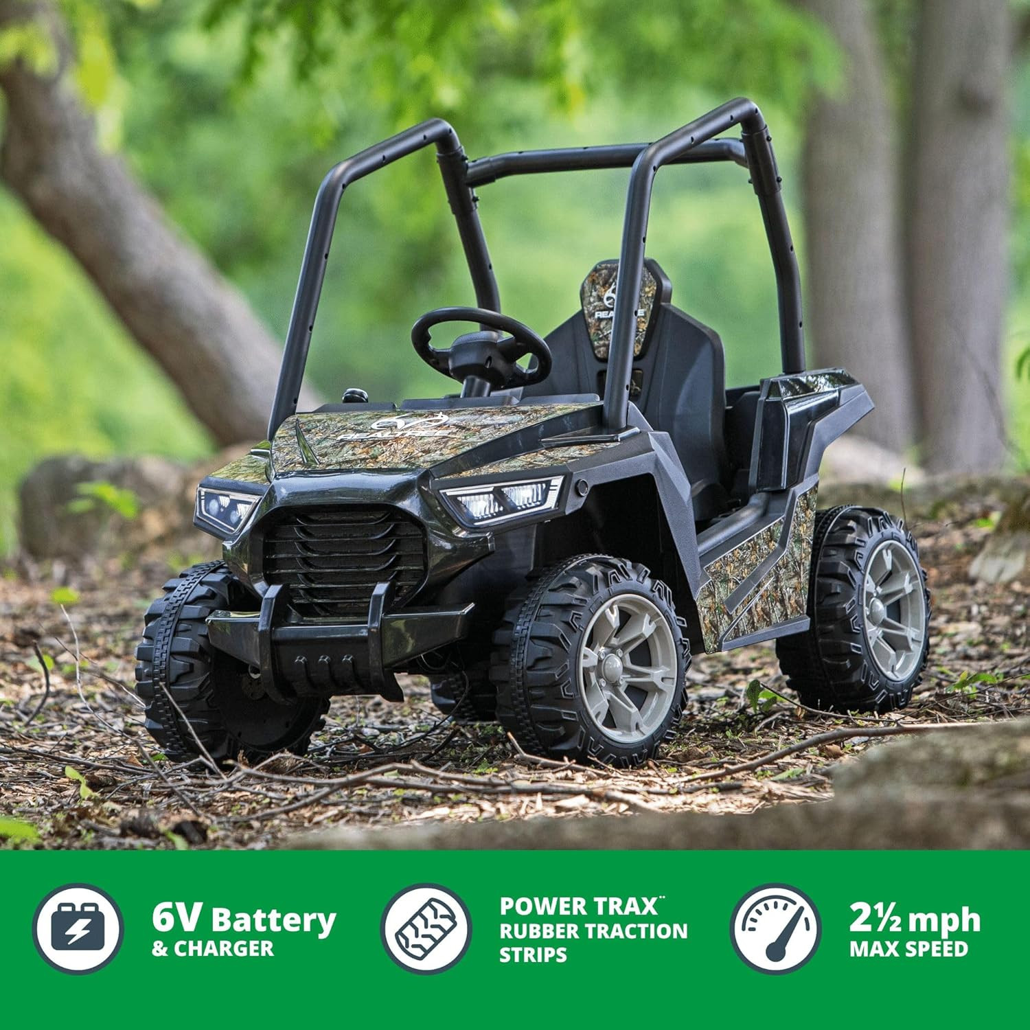 6V Realtree Whipsaw Kids UTV Ride on Toy, Electric Cars for Kids Ages 3-5 up to