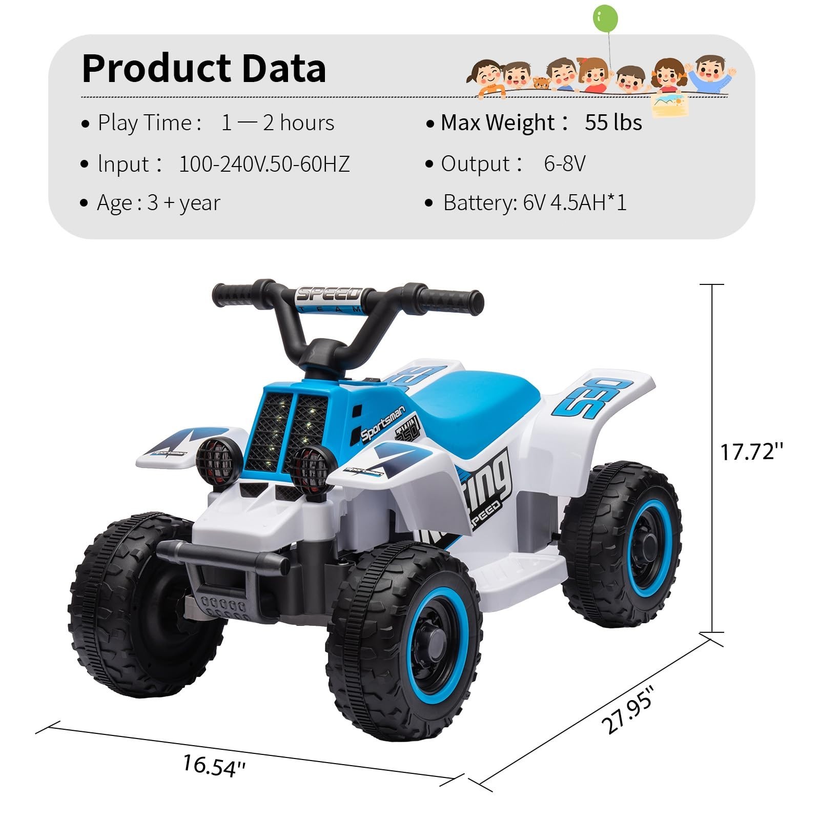 Christmas 6V Kids Ride On Electric ATV Ride On Car w/ LED Headlights Ride-On Toy