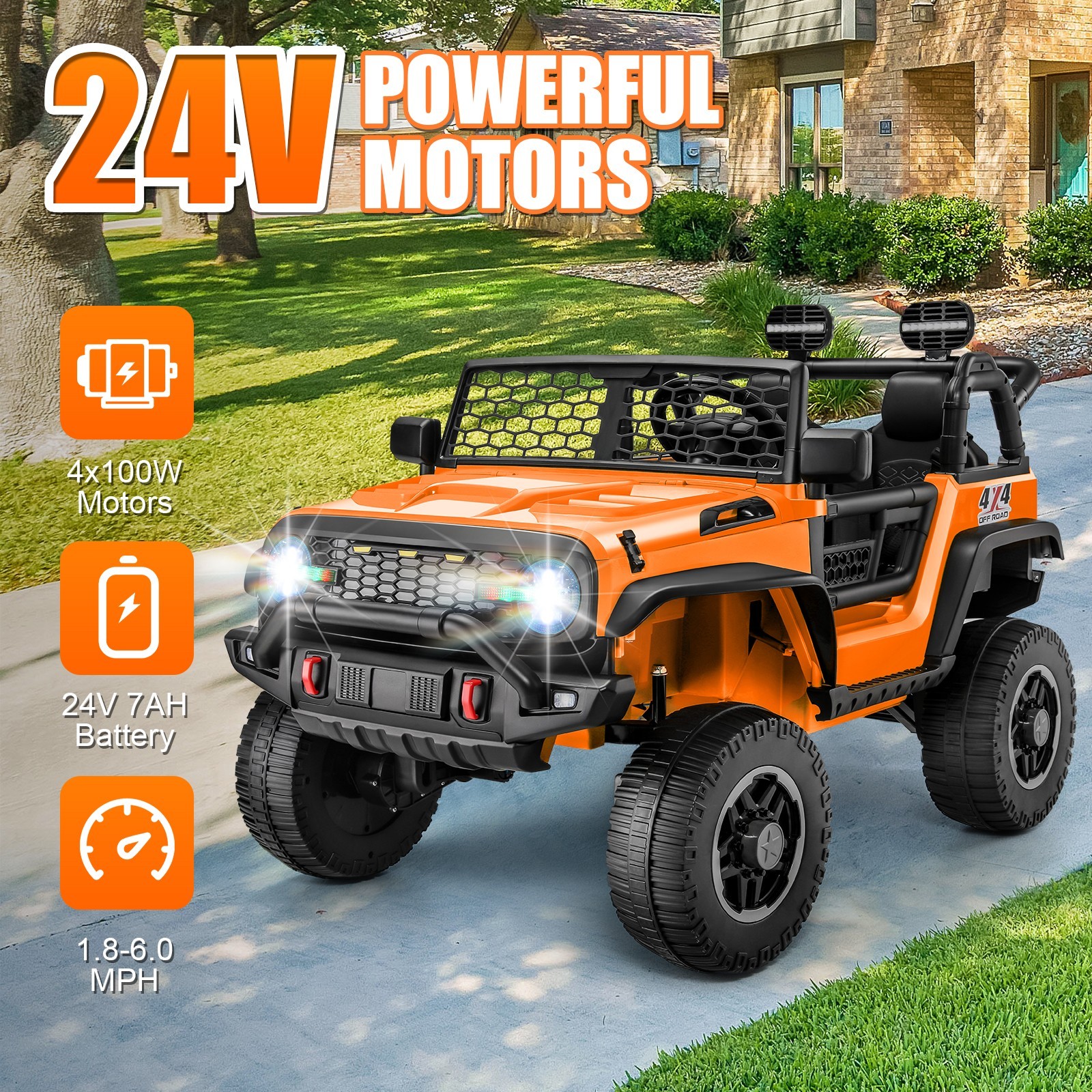 24V Kids Electric Car Ride On Toys w/Remote,20″ Wide Seat & Music for Boys Girls