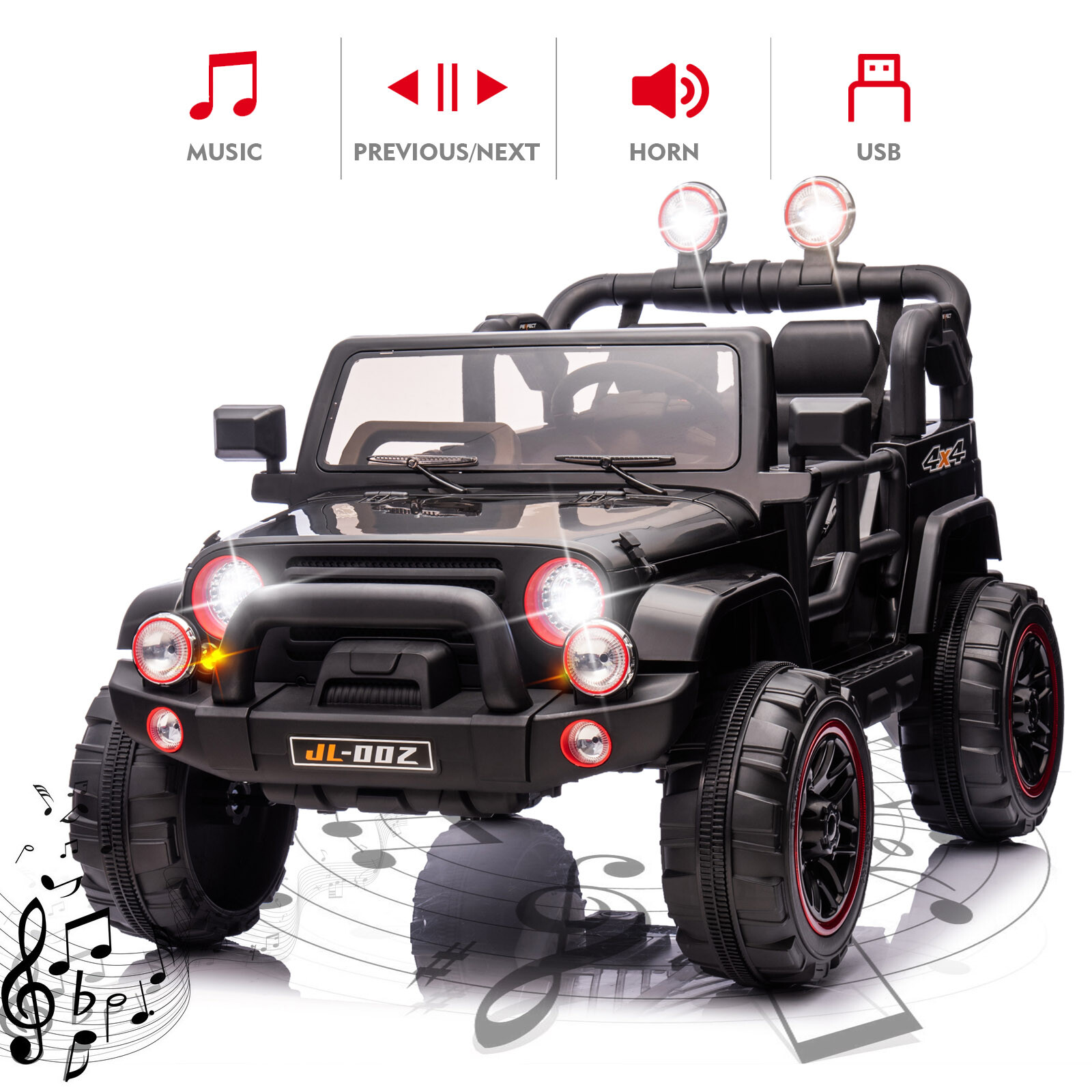 Black 12V Battery Kids Ride On Car Truck 3 Speeds Toy LED MP3 w/Remote,Car Cover