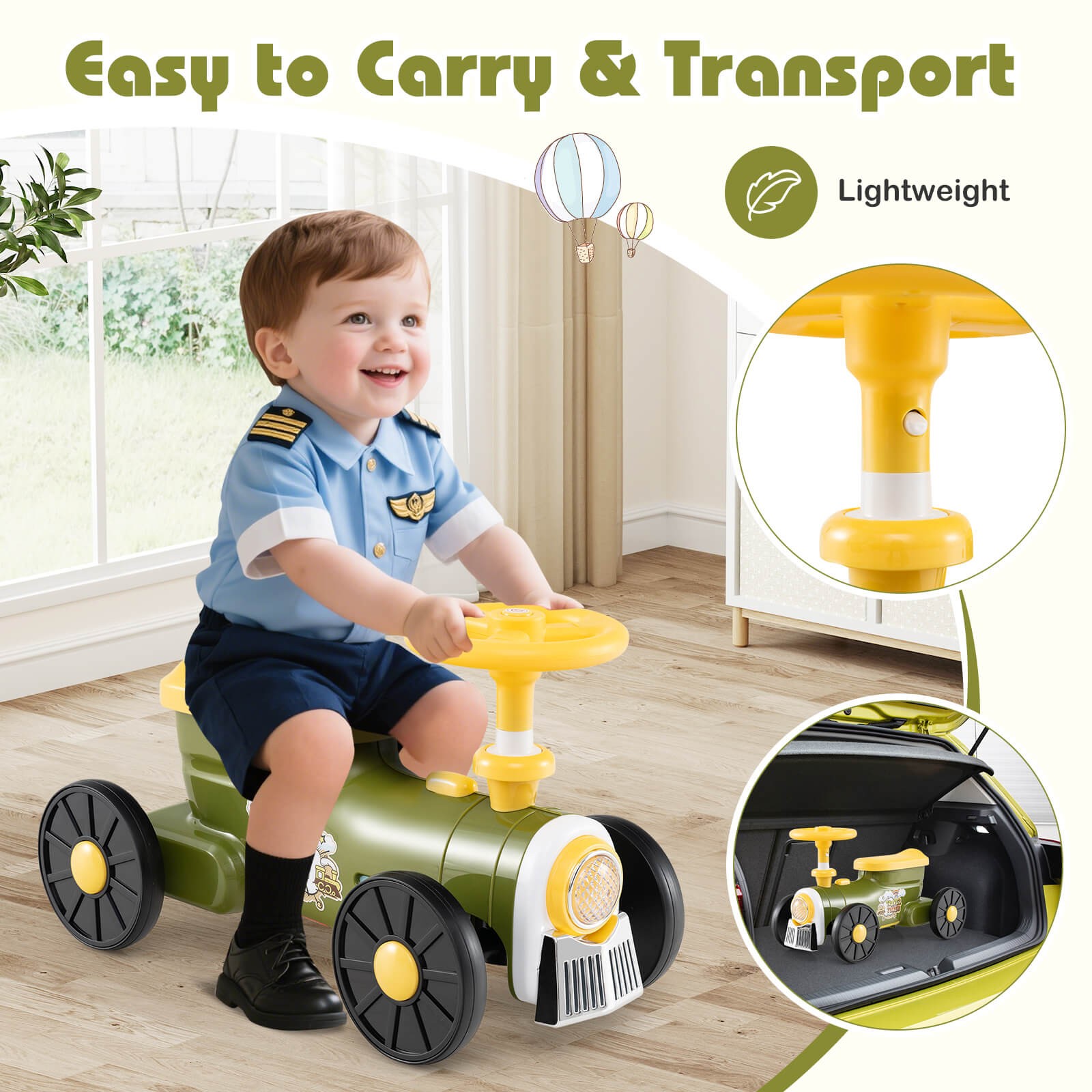 Ride on Push Car with Storage Compartment & Train Whistle Sound Button