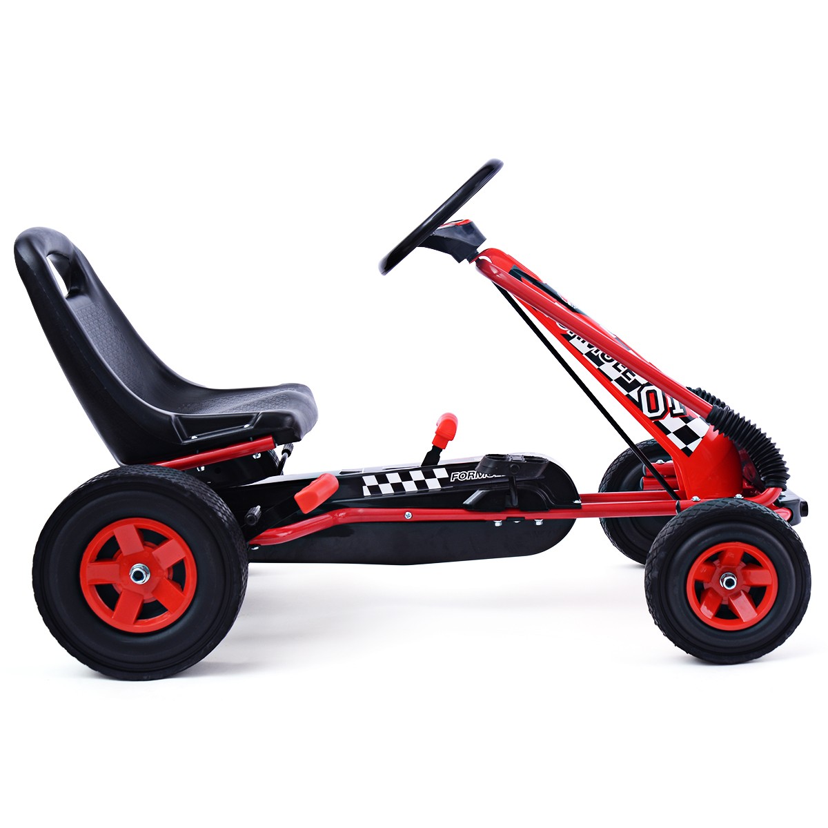 Honeyjoy Go Kart 4 Wheel Pedal Powered Kids Ride On Toy w/ Adjustable Seat Red