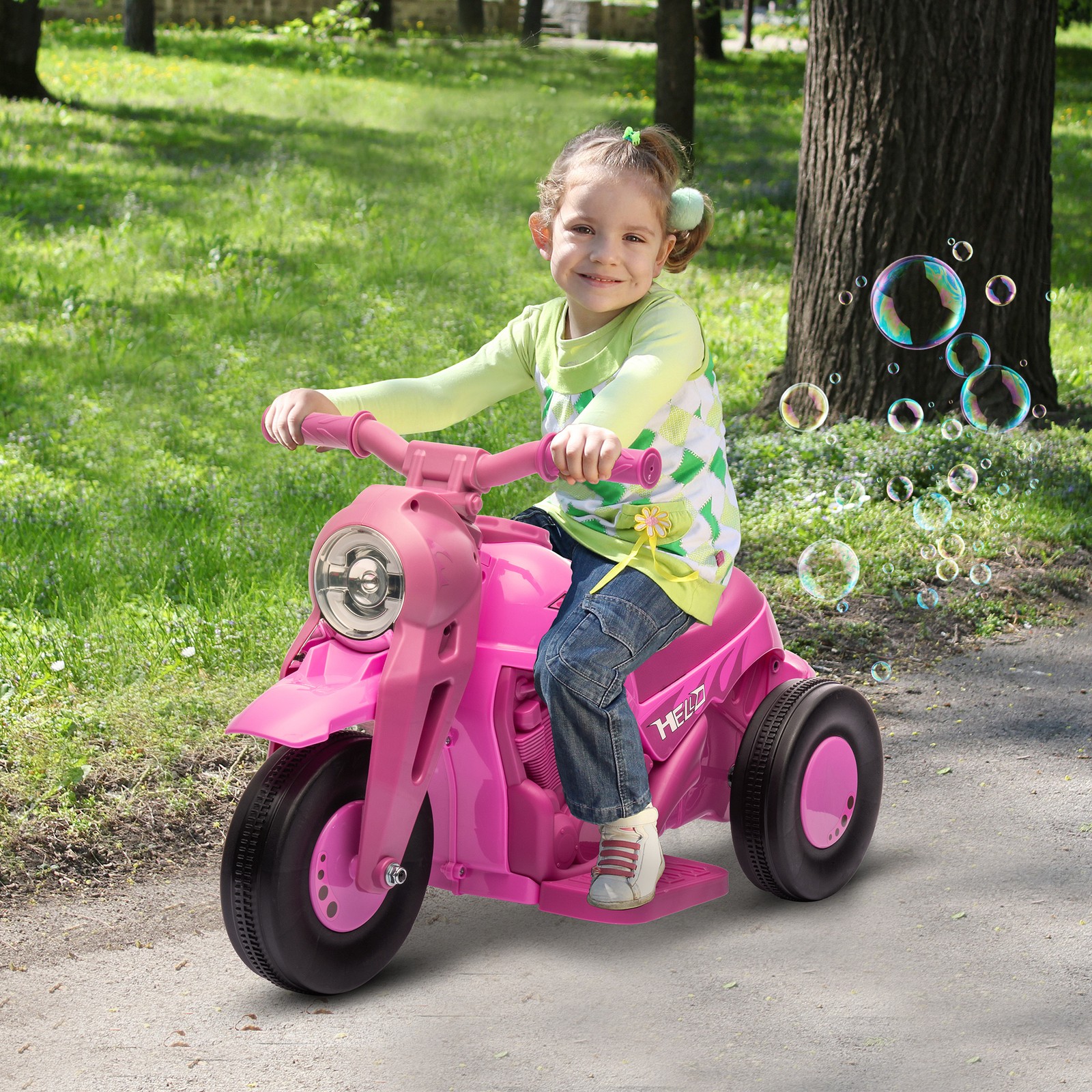 Qaba Ride On Motorcycle, 6V Ride on Bubble Car w/ Music, Green