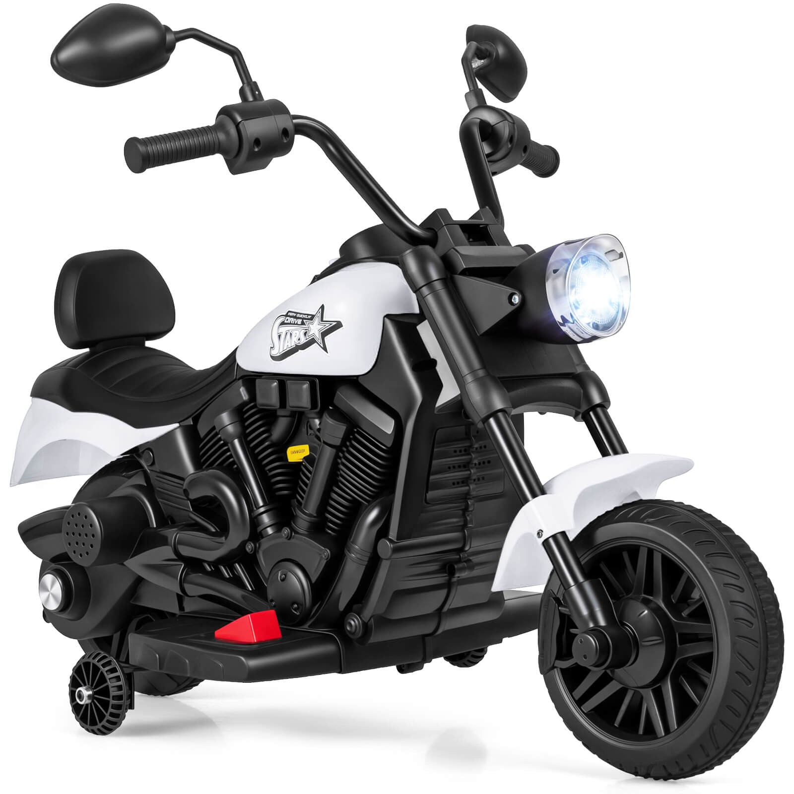 Kids Motorcycle w/Headlight, Music, Training Wheels, Foot Pedal for Boys Girls