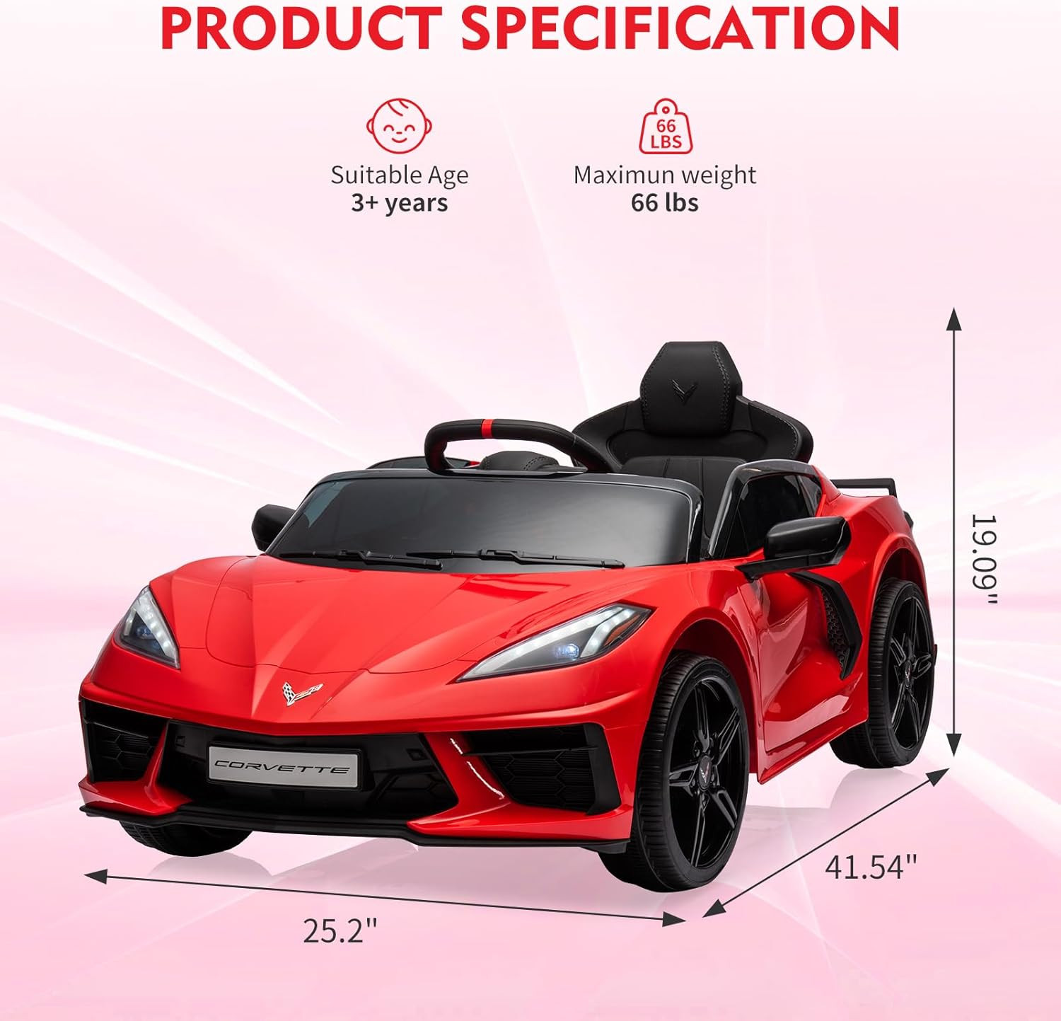 12V Kids Ride on Car Sports Licensed Corvette Electric Car Toy for Toddles with
