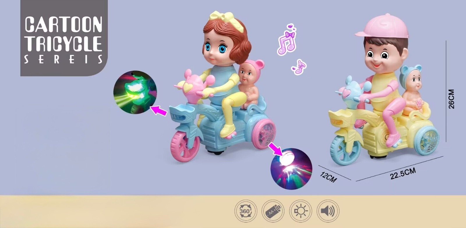 Electric Baby Tricycle Toy Musical Lights Ride On Cartoon Trike Toddler Gift