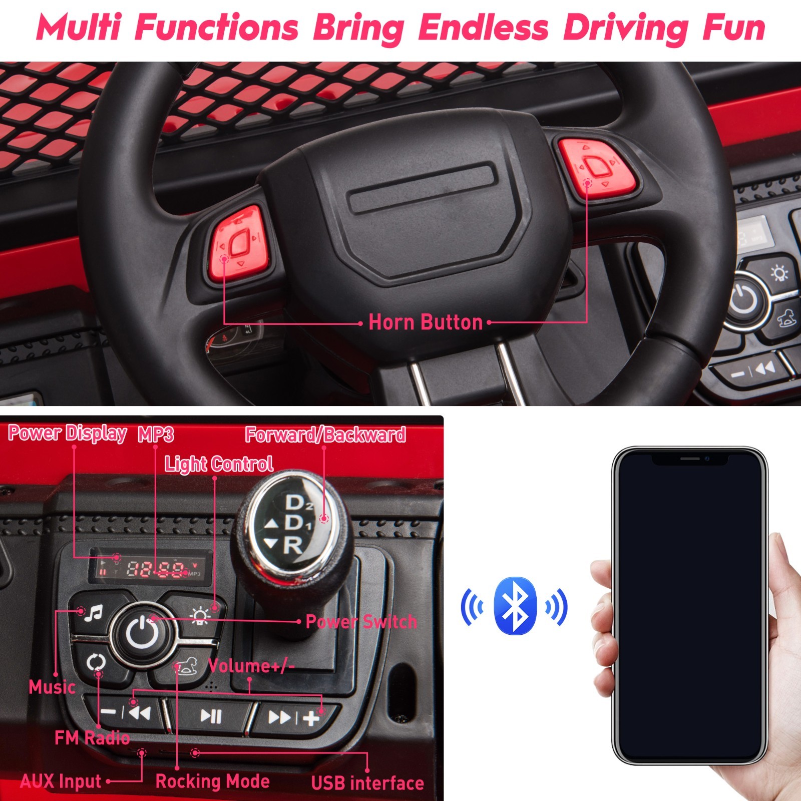 12V kids Ride On Jeep with Remote Control, Electric Car for Kids 3-8 Years-Black