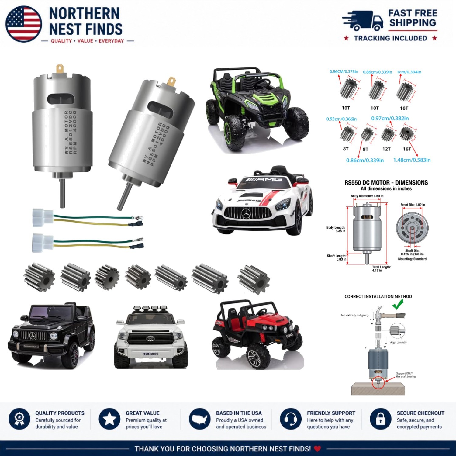 Set of 2 High-Performance 12V RS550 40000RPM Motors for Kids Ride-On Cars