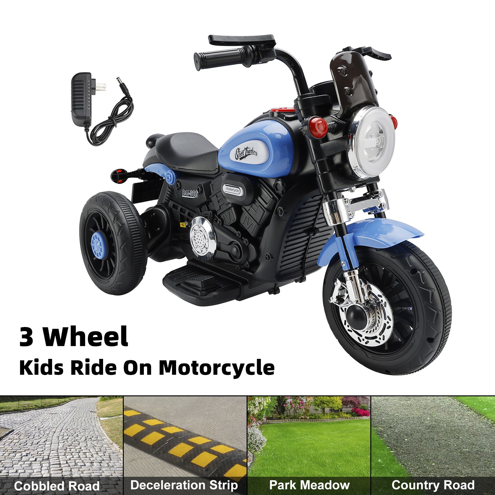 🏍️3 Wheel Kids Ride On Motorcycle 6V Powered Electric Dual Drive Toy Car Blue