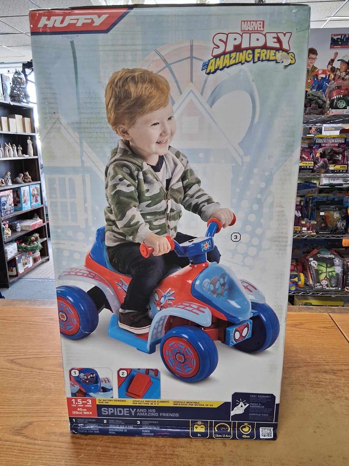 HUFFY SPIDEY HIS AMAZING FRIENDS BATTERY RIDE-ON QUAD 6V AGE 1.5+ – BLUE/RED