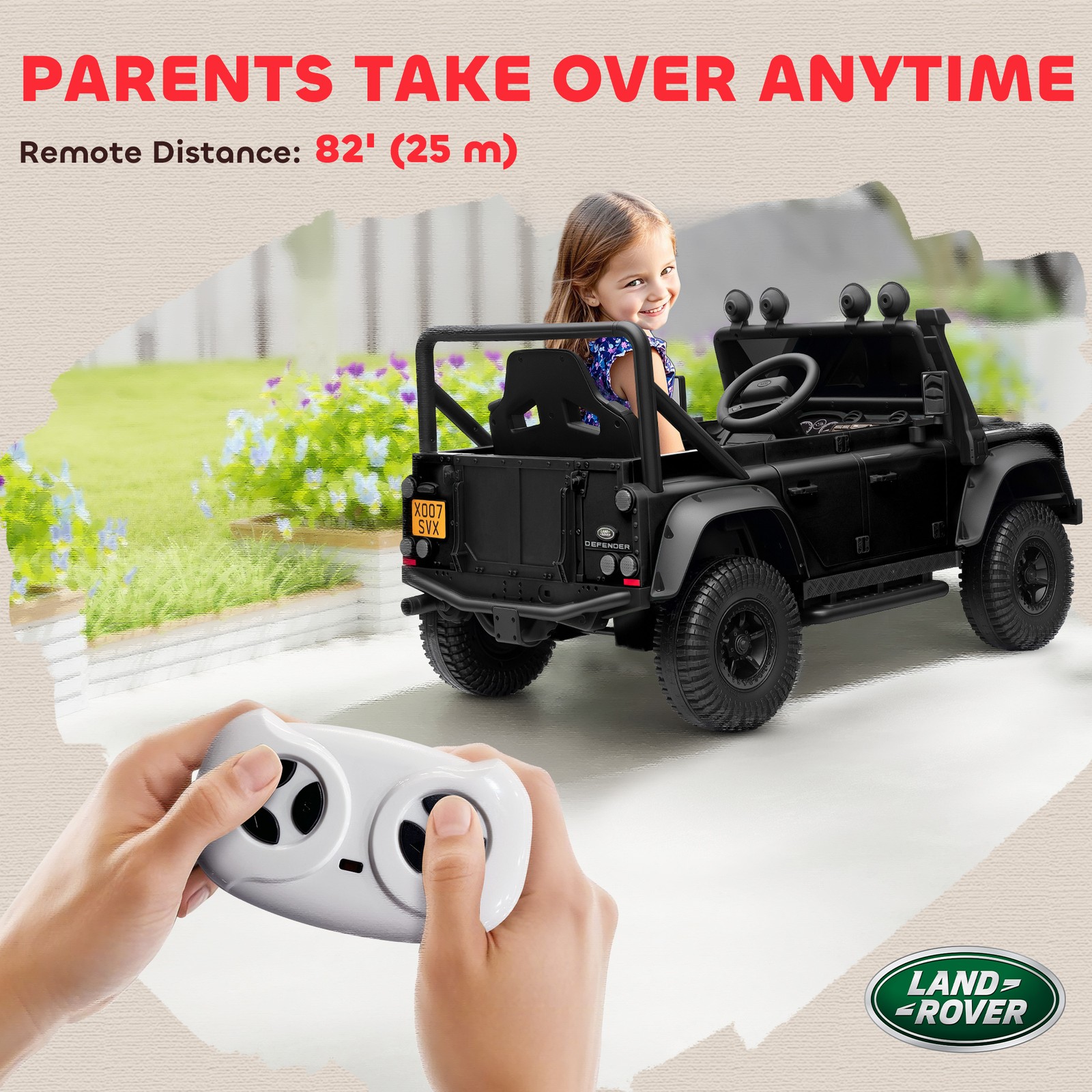 Kids Electric Car, Land Rover Licensed Off-Road Ride On Car, Black