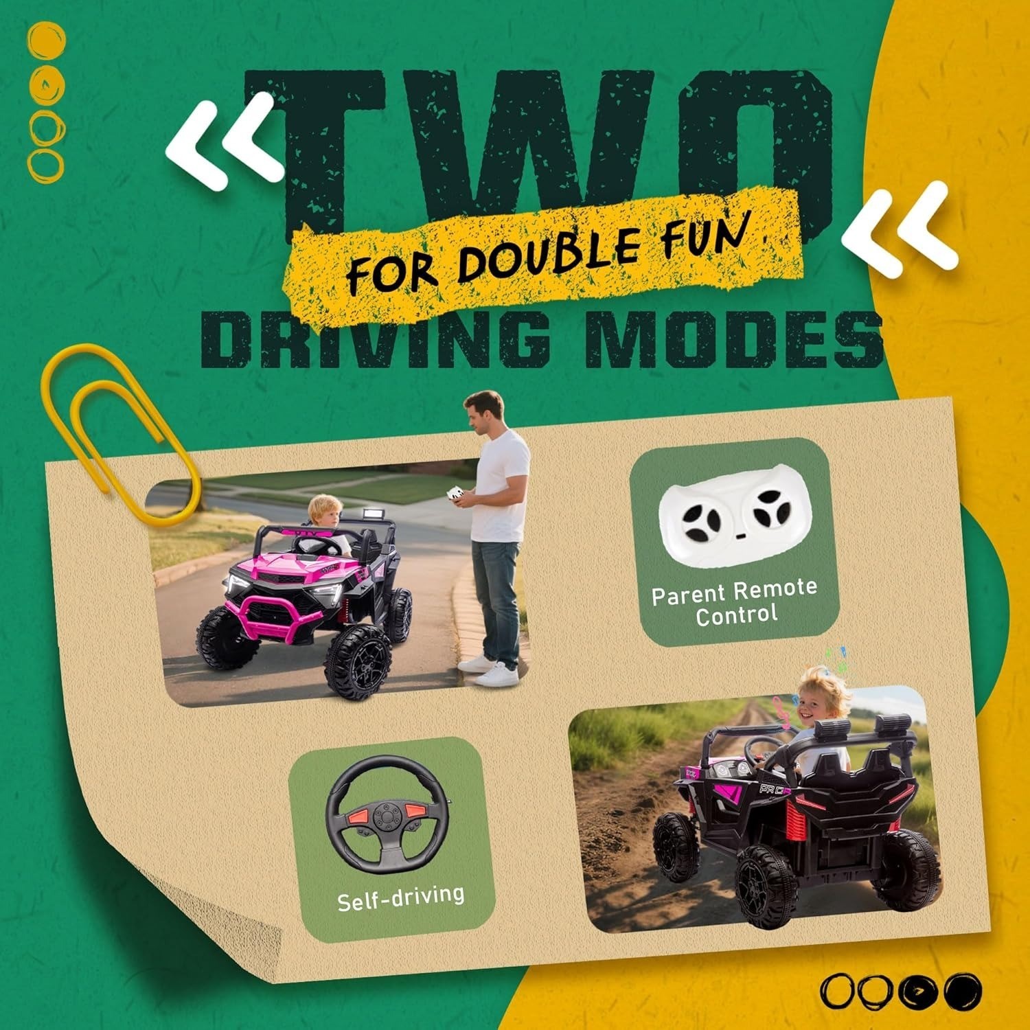24V Kids Electric Car 400W Ride On Toy UTV with Remote Power Wheels Truck, Pink